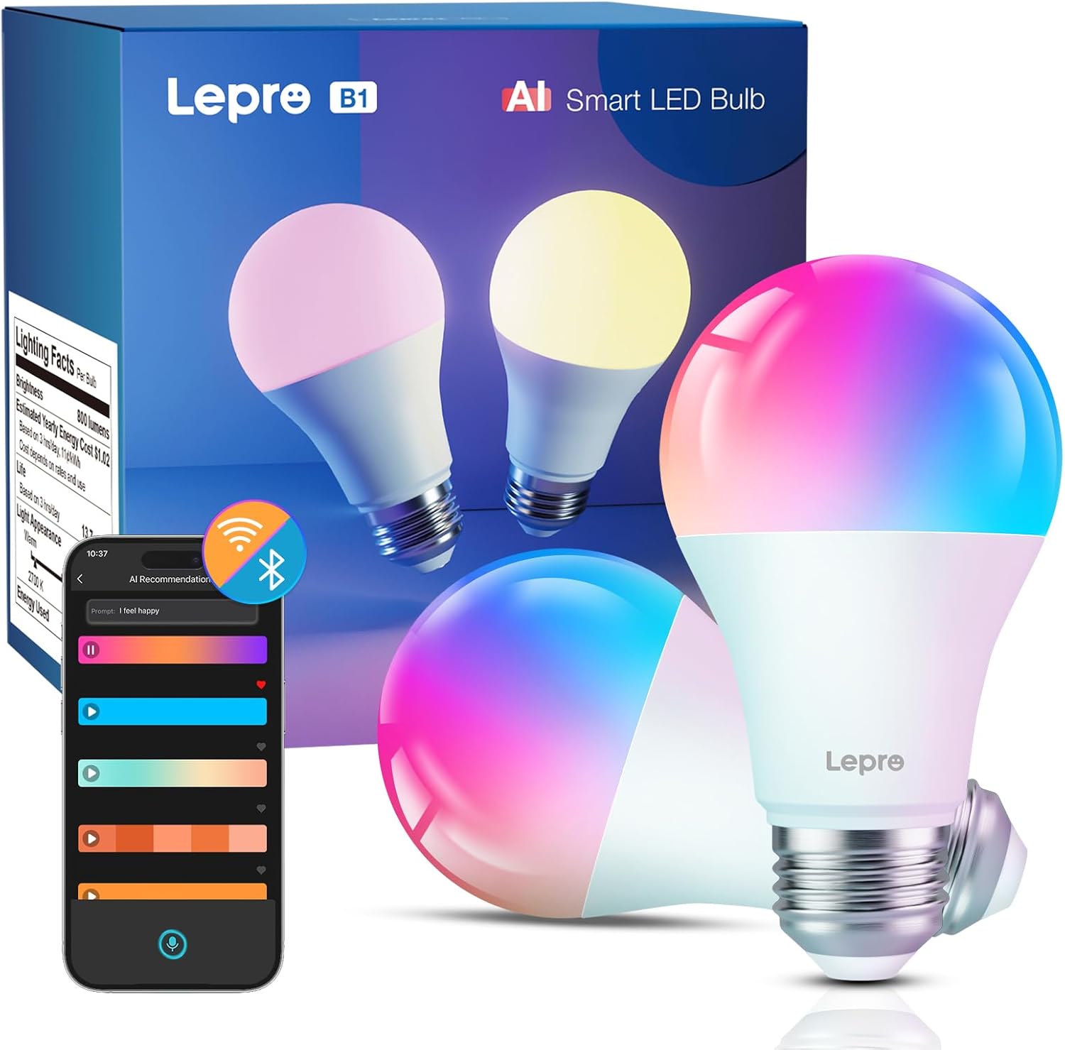 Lepro B1 AI Smart Bulb, Innovative Smart LED Bulb with E27 Base, Unique Music Sy...