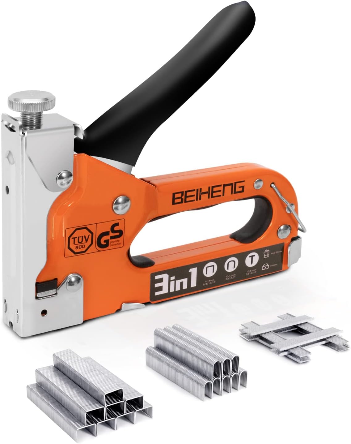 Heavy Duty Staple Gun, BeiHeng 3 in 1 Upholstery Staple Nail Steel Gun with 1200...