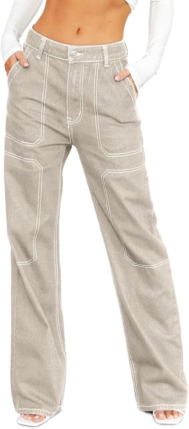 Trendy Dokotoo Women's Casual Jeans, Special Mid Waist Cargo Jeans, Stylish Stre...