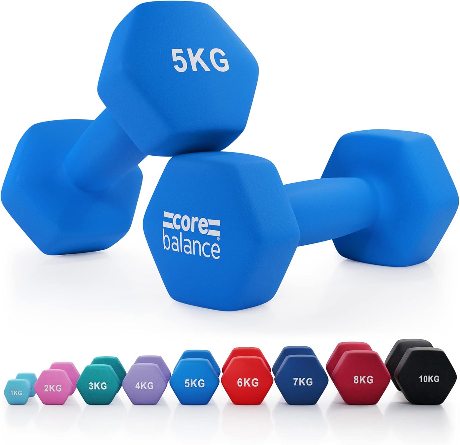 Core Balance Dumbbell Pair Hex Weight Neoprene Coated Cast Iron Strength Trainin...