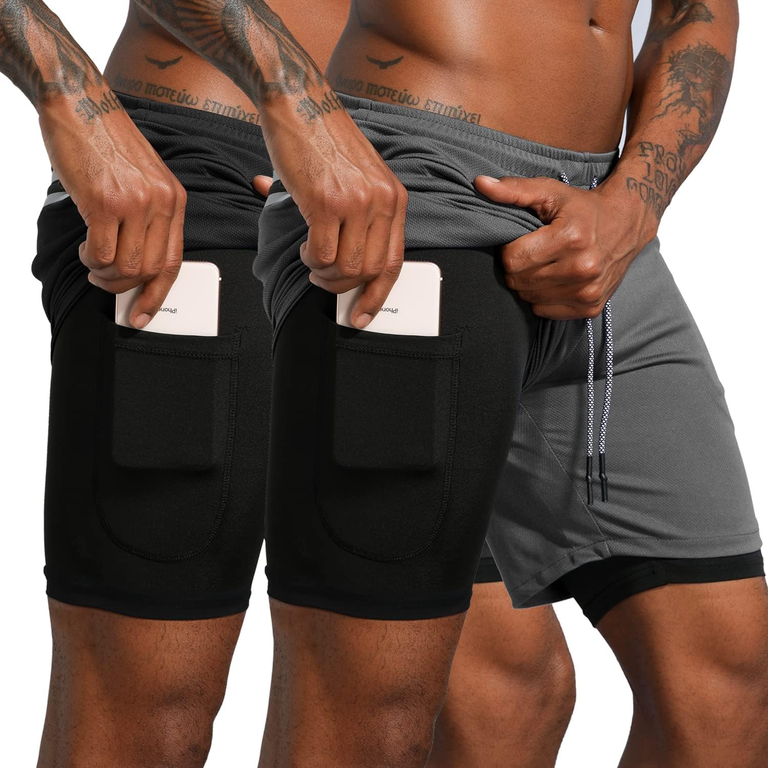 Leidowei Men's 2 in 1 Workout Shorts, Special Lightweight Running and Training S...