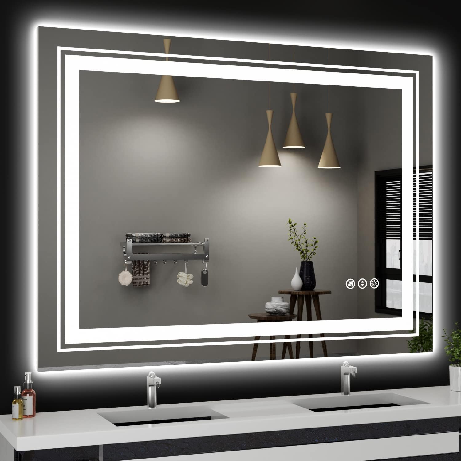 LED Bathroom Mirror, 48"X36" with Front and Backlit, Anti-Fog, Large Bathroom Va...