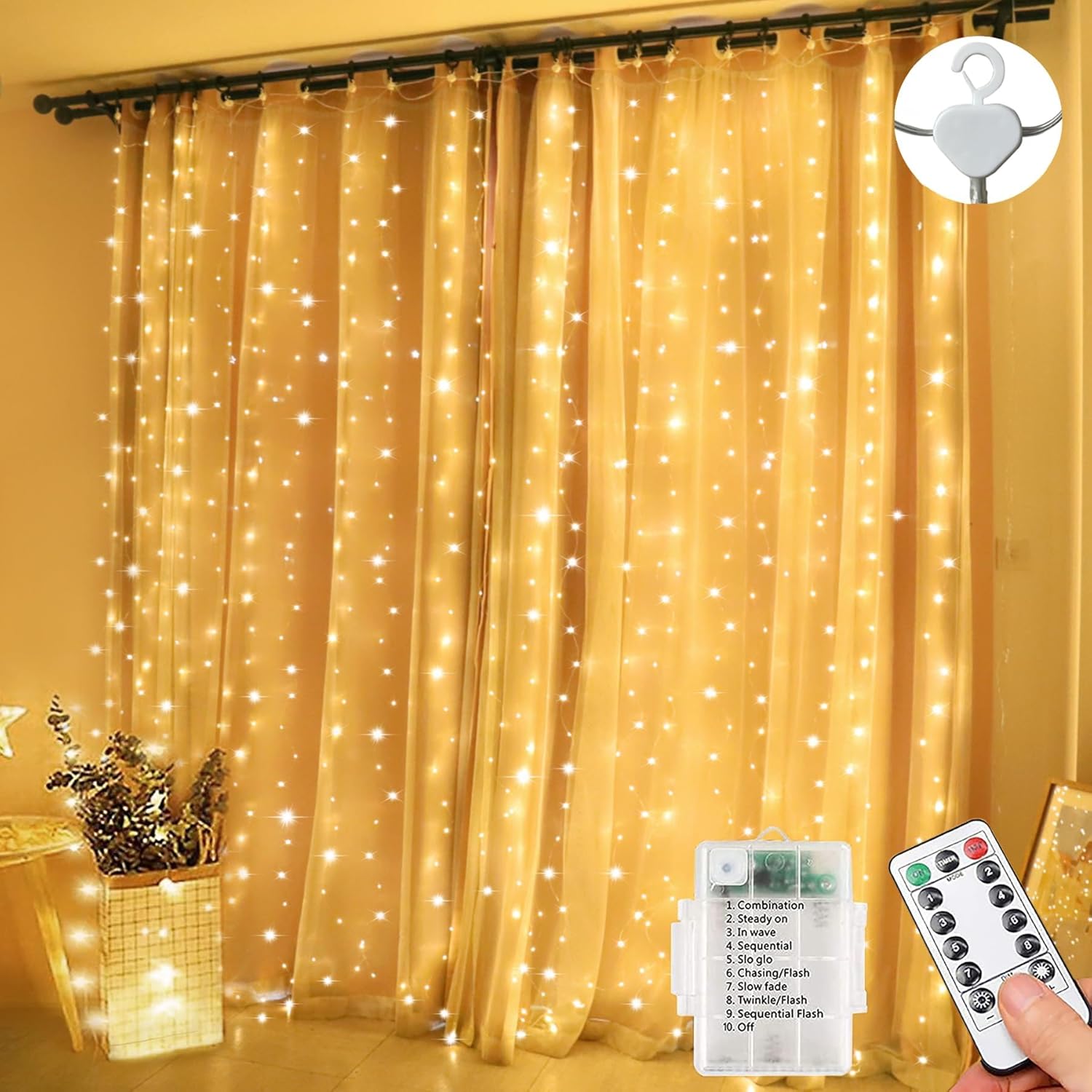 Lezonic Curtain Fairy Lights, Special 300LED Battery Curtain Lights, Innovative...