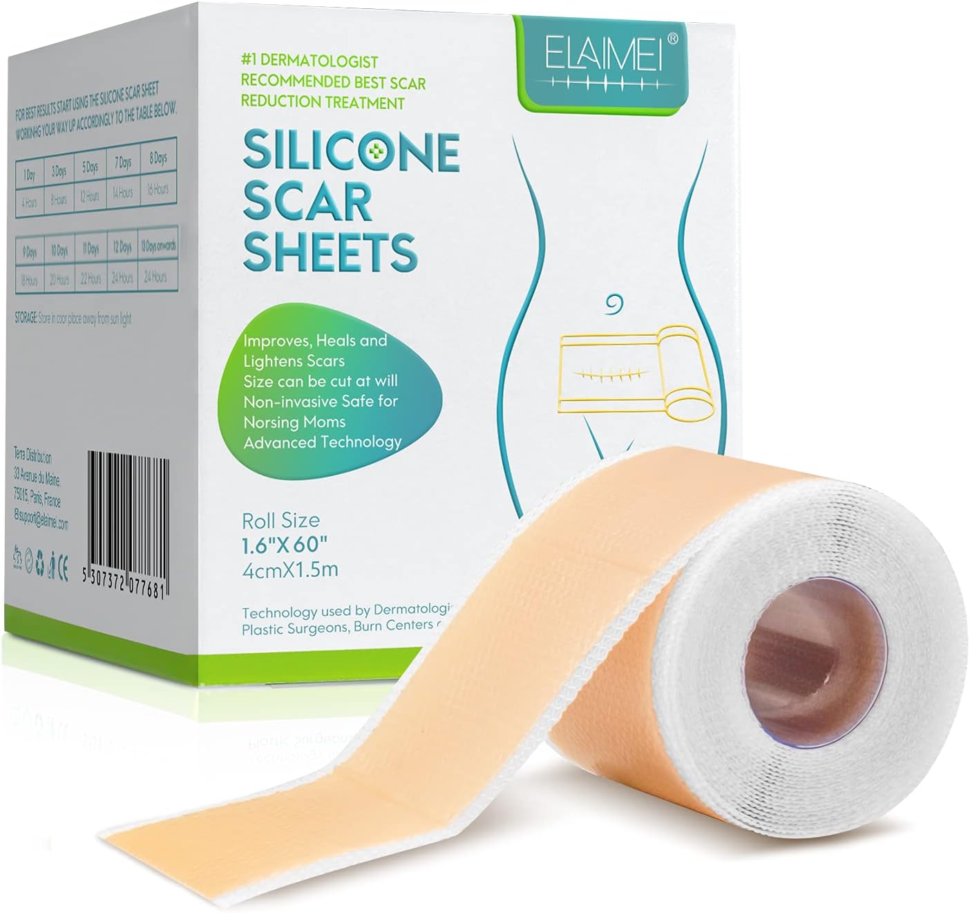 Silicone Scar Sheets, Medical Silicone Easy-Tear Gel Tape Roll, Scar Removal She...