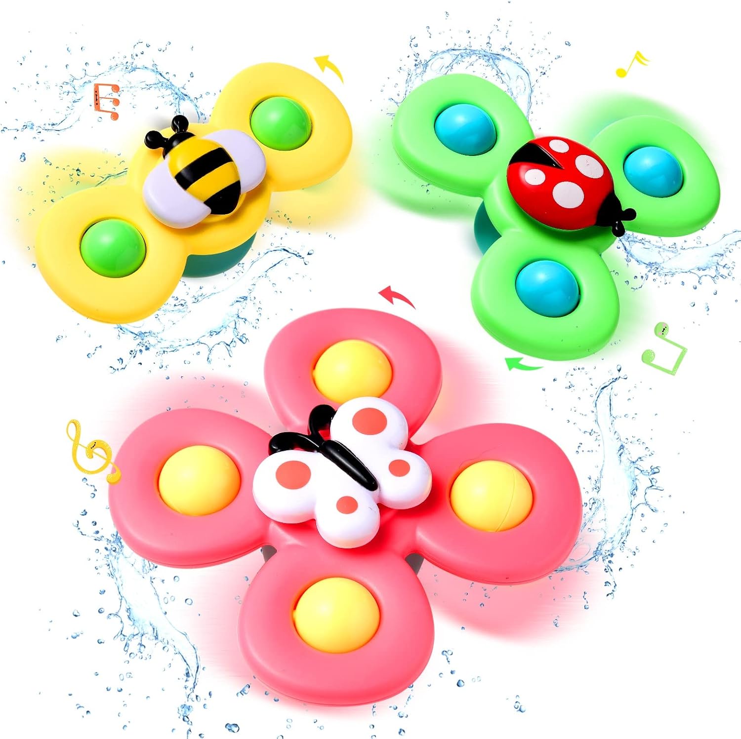 Hooku 3 Pcs Suction Cup Spinner Toys, Baby Fidget Toy, Spinning Toys for Toddler...
