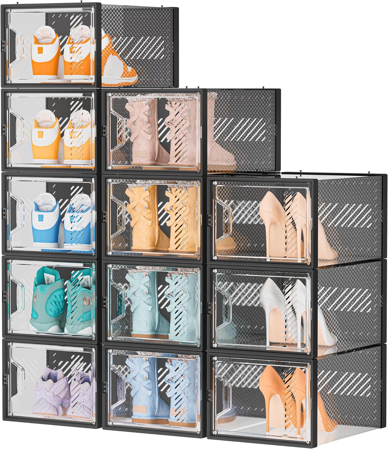 SIMPDIY Shoe Storage Box,12 pcs Shoe Box Clear Plastic Stackable, Shoe Organizer...