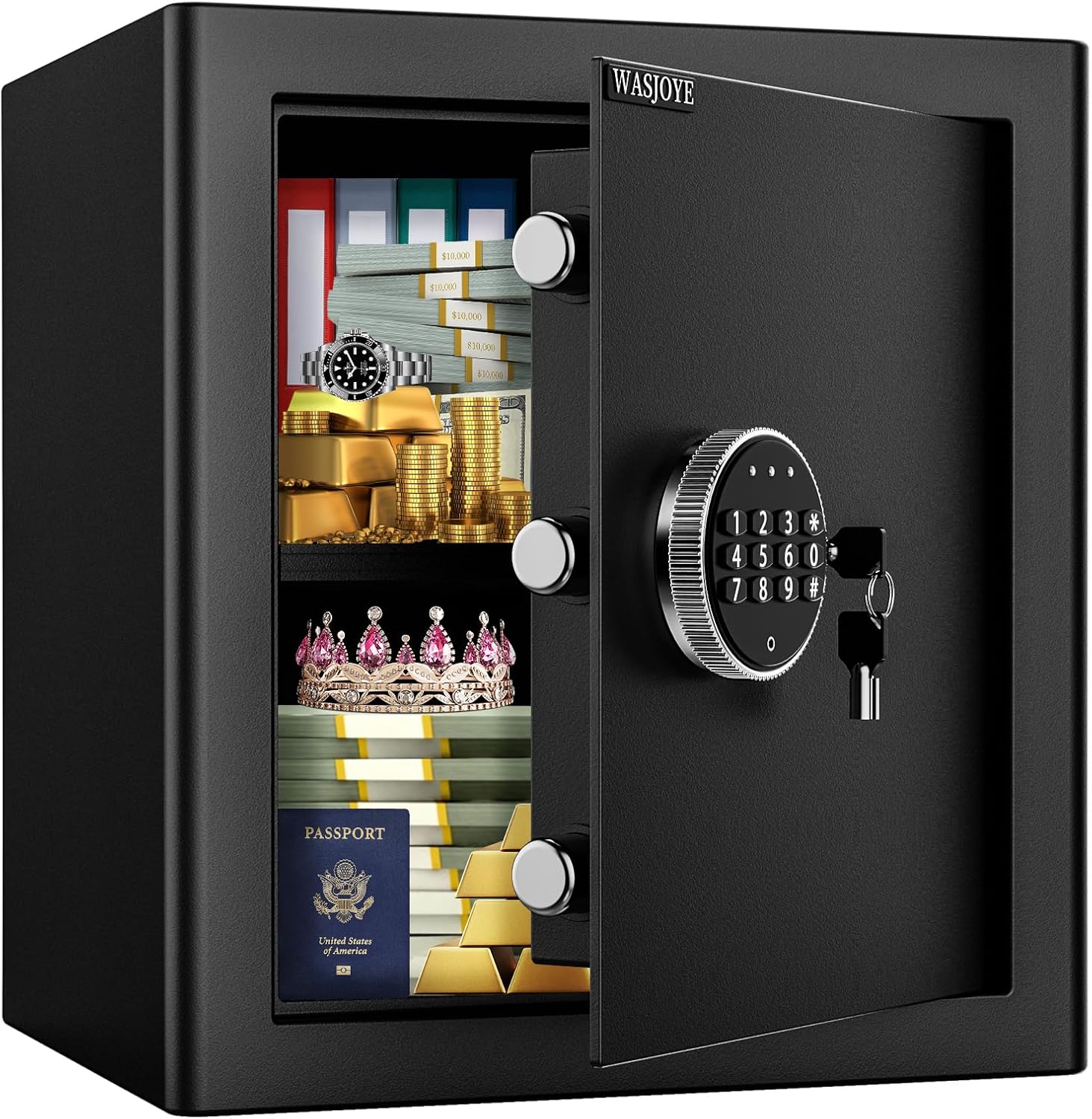 WASJOYE Safe Boxes for Home, Digital Electronic Security Keypad Large Safes, Cab...