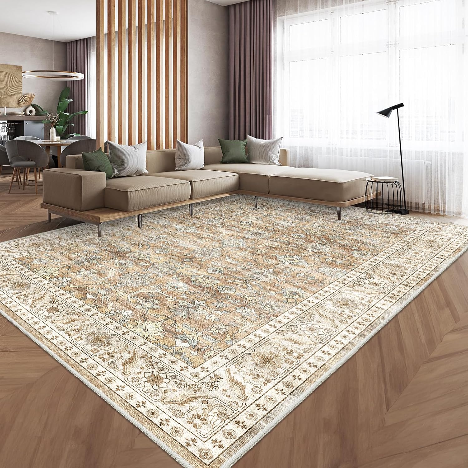 HOMFINE Vintage Area Rug for Living Room - Machine Washable Rug Soft Short Pile...