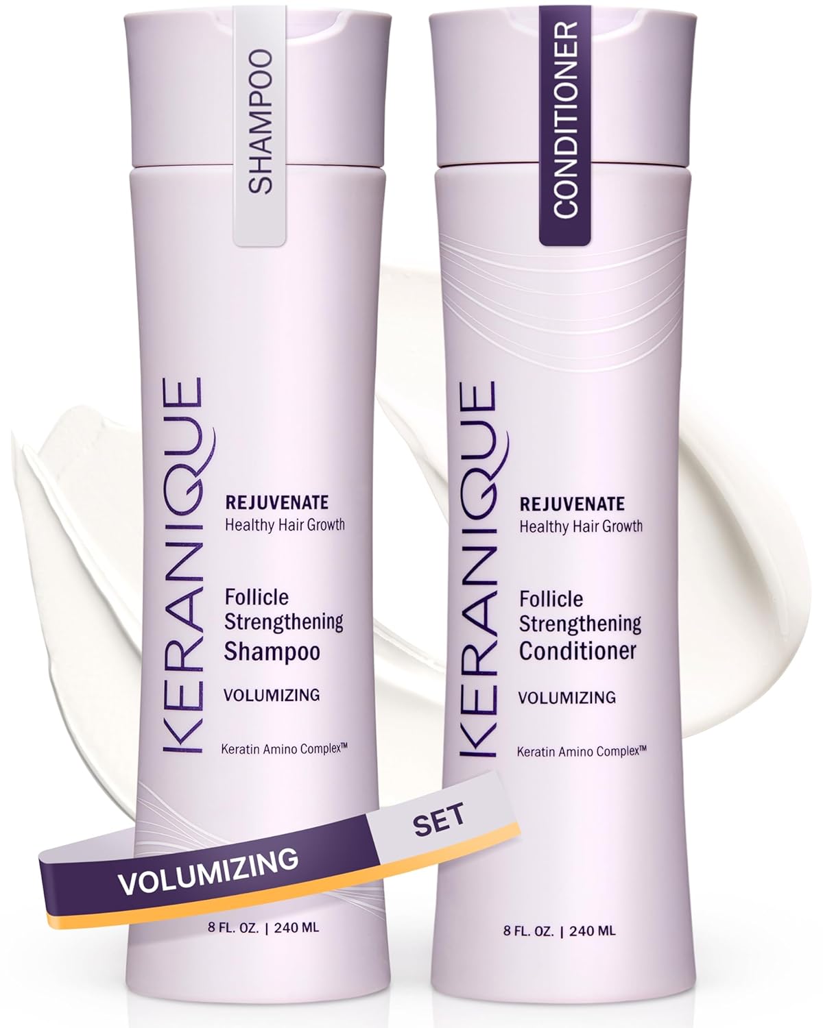 Keranique Volumizing Shampoo and Conditioner Set for Hair Repair and Growth with...