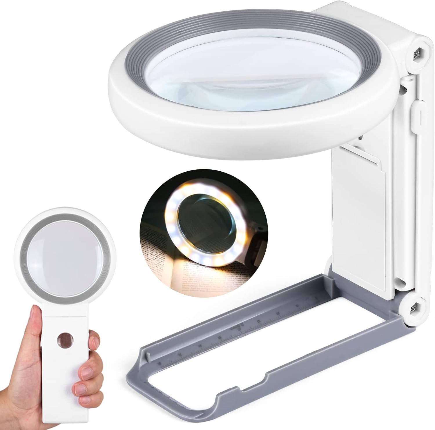 30X 10X Magnifying Glass with Light and Stand, Folding Handheld Magnifying Glass...