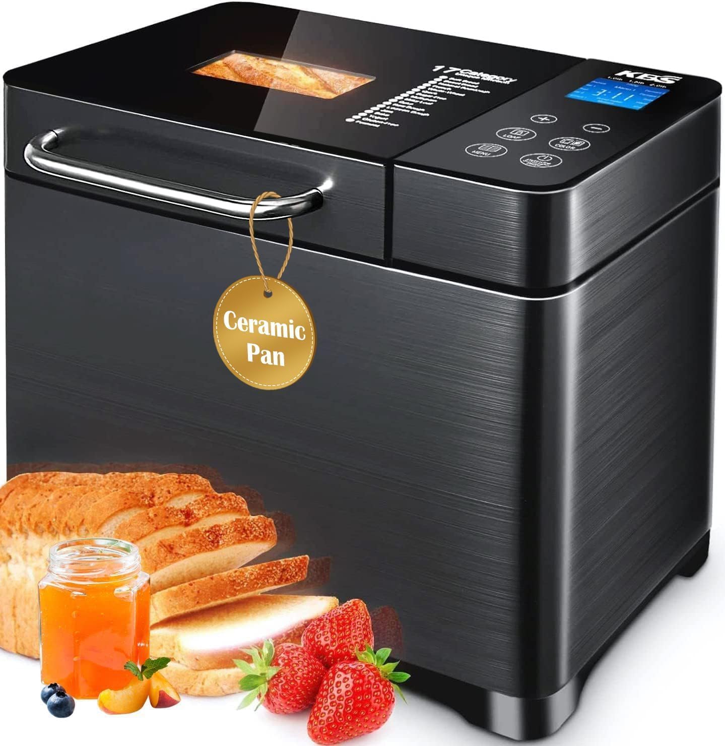 KBS 17-in-1 Bread Maker-Dual Heaters, 710W Machine Stainless Steel with Gluten-F...