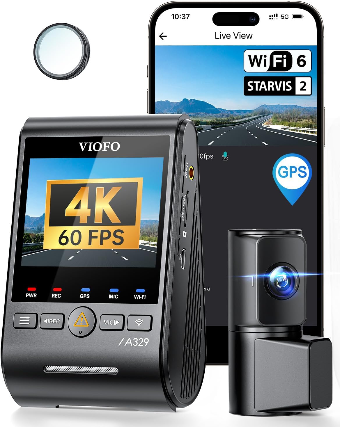 VIOFO A329 4K 60FPS Dash Cam Front and Rear, 4K+2K Dual Dash Camera for Cars, Bu...