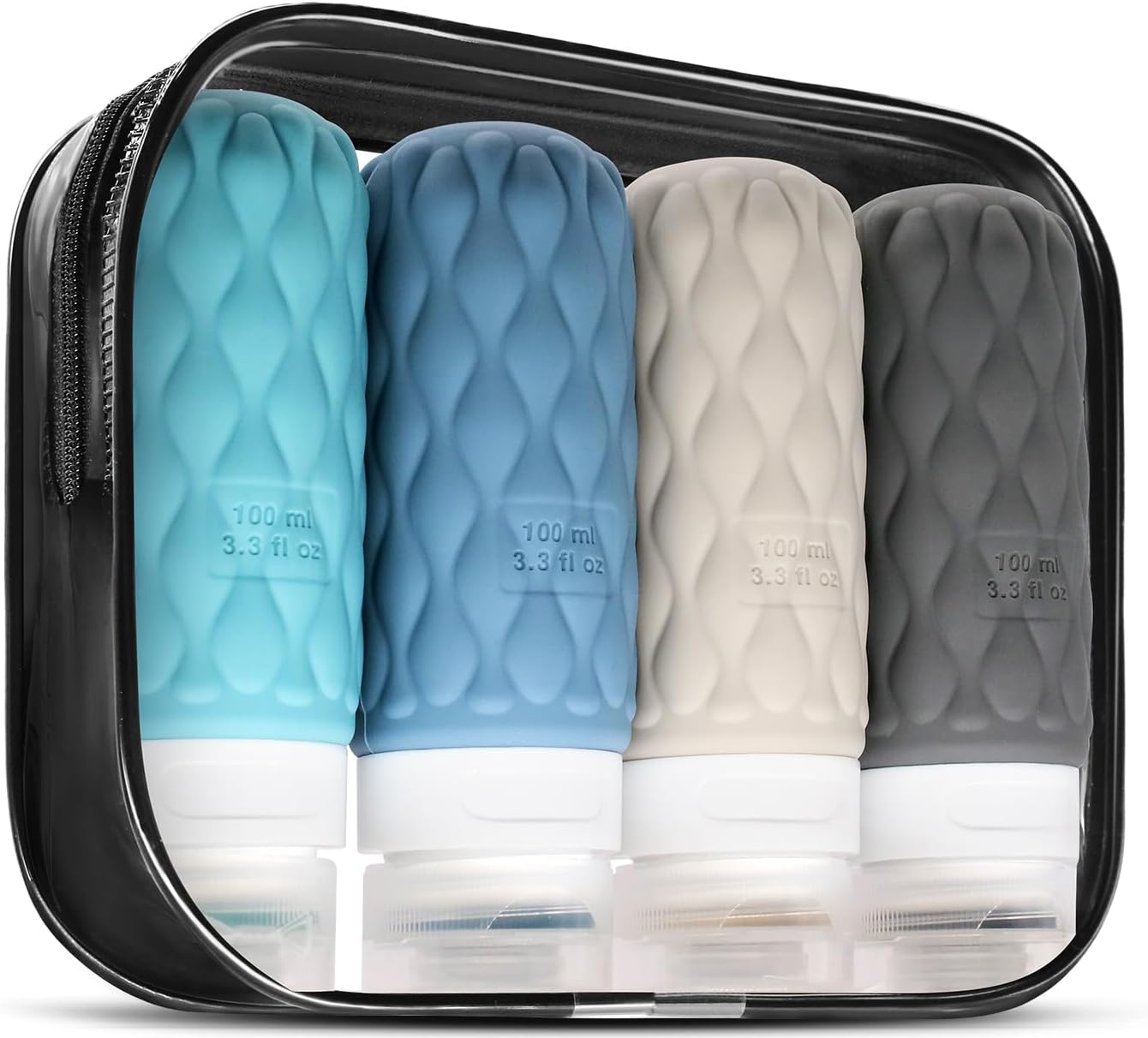 4 Pack Travel Bottles for Toiletries with Labels, 100 ml Silicone Travel Bottles...