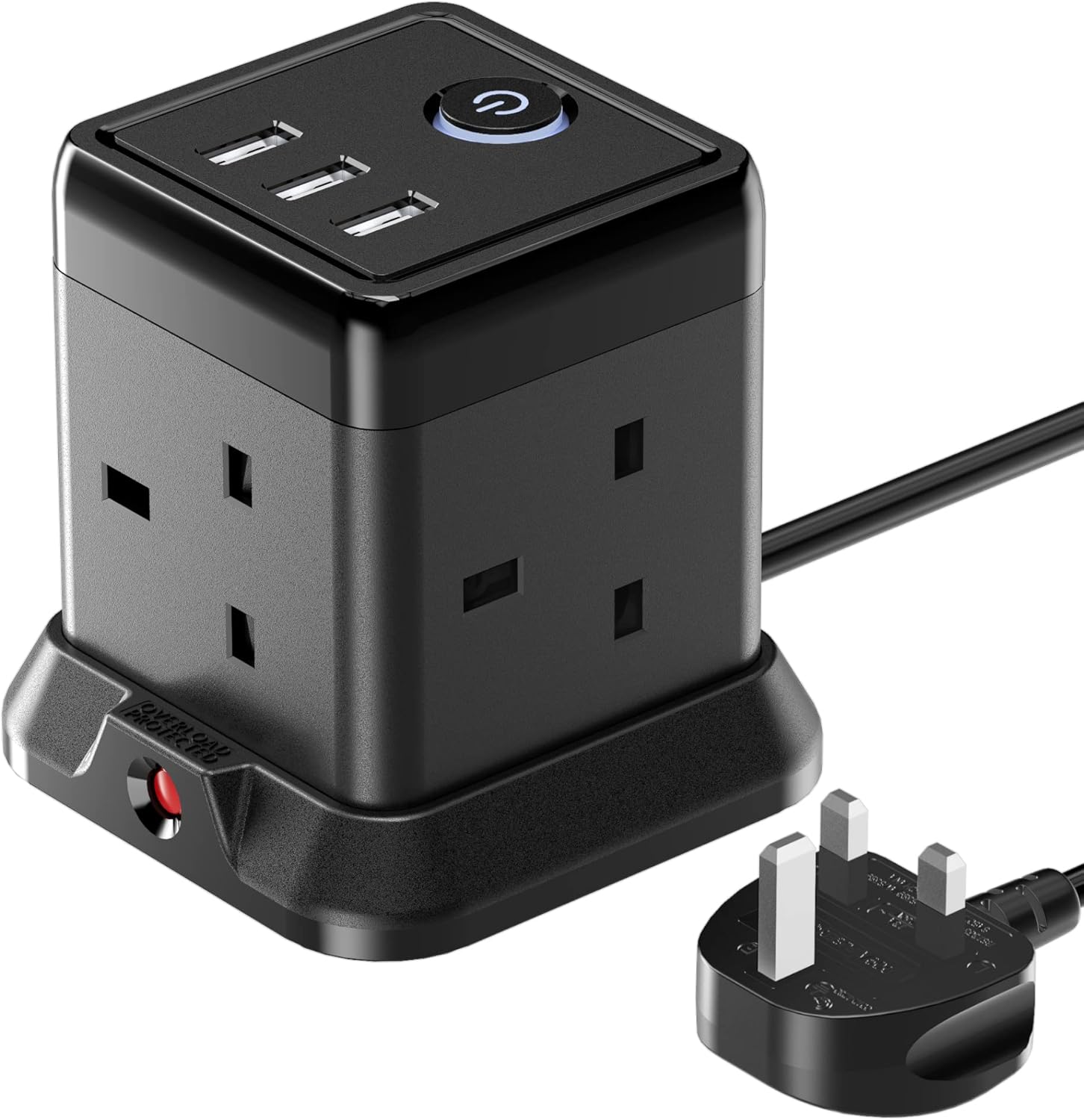 Hulker 3M Cube Extension Lead with 3 Slots 4 Gang Plug Socket with Switch 4 Way...