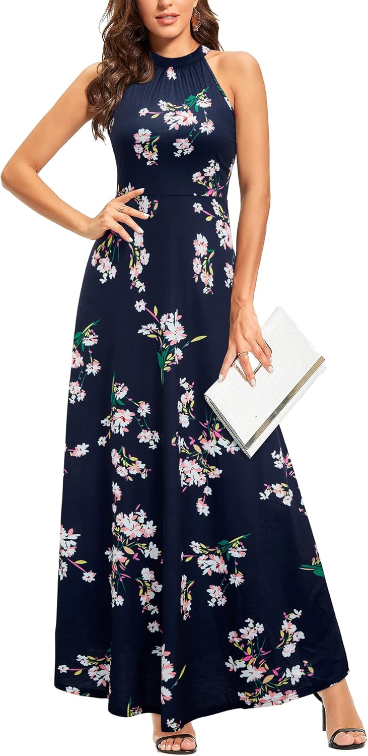 Unique STYLEWORD Women's Summer 2025 Maxi Dress, Special Floral Halter Neck Dres...