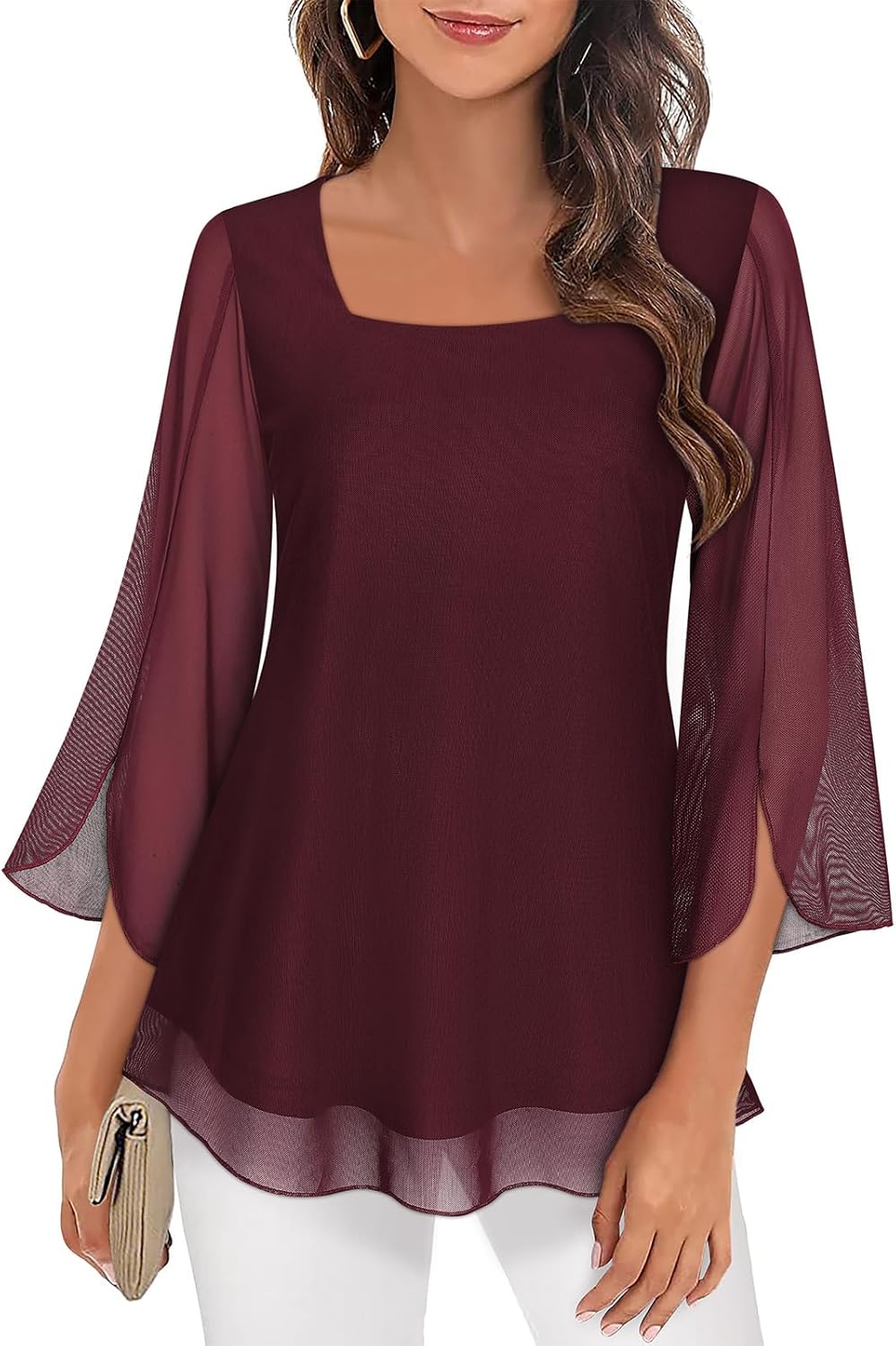 Syphiby Womens Blouses, Special Ruffle 3/4 Sleeve Tunic Tops, Unique Loose Flowy...