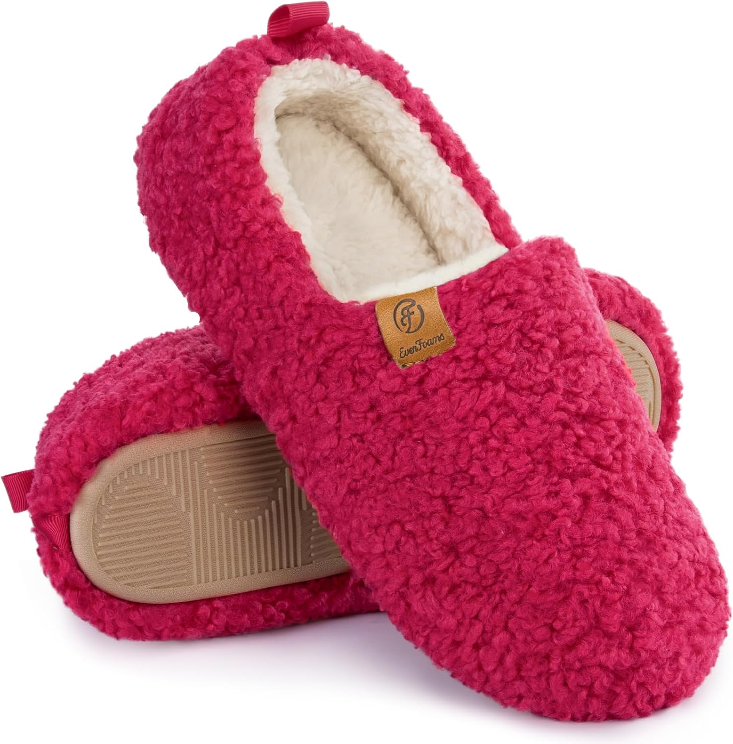 EverFoams Women's Soft Curly Full Slippers, Special Cozy Loafer House Shoes with...
