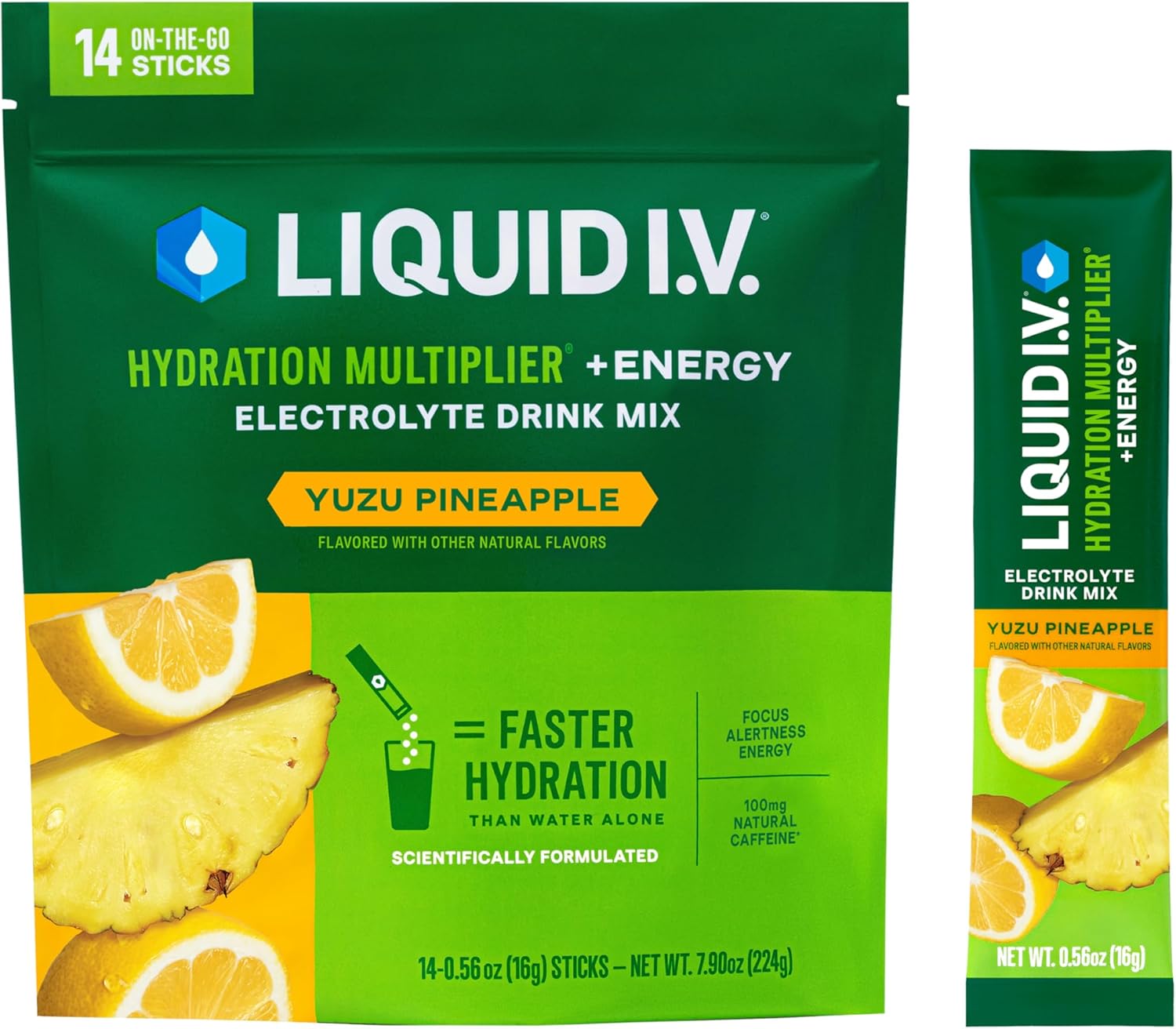 Liquid I.V.® Hydration Multiplier +Energy - Yuzu Pineapple | Electrolyte Powder...