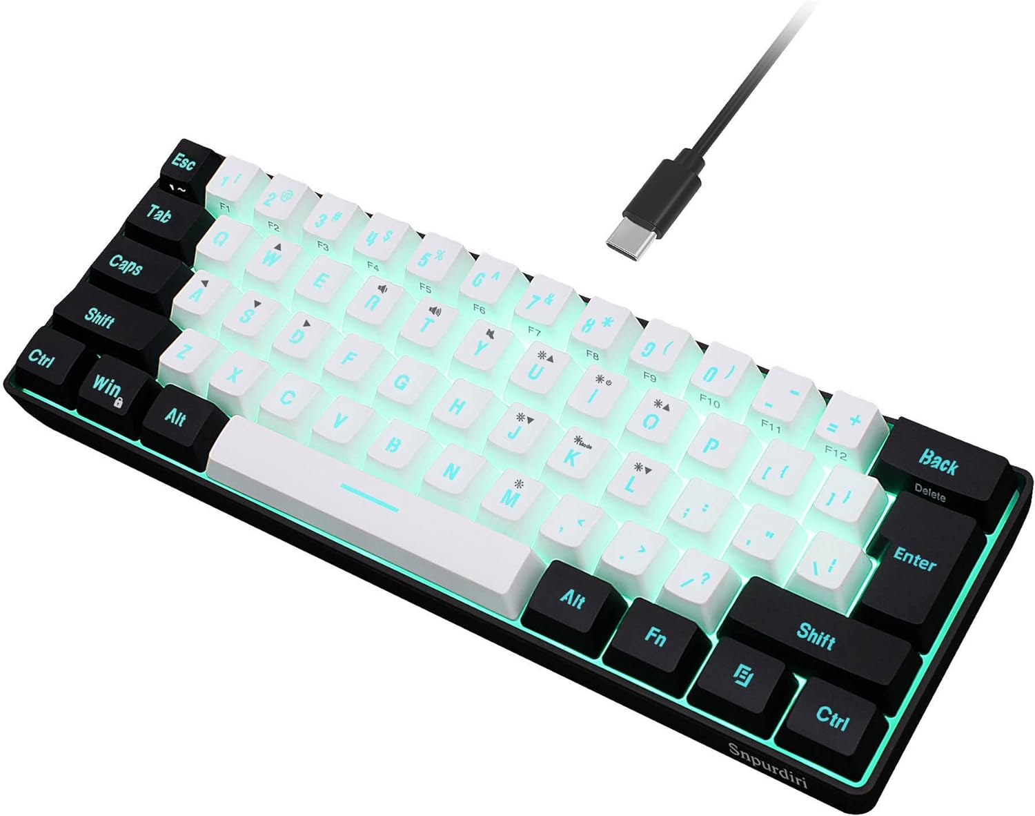 Snpurdiri 60% Wired Gaming Keyboard, RGB Backlit,Ultra-Compact Mini Keyboard wit...