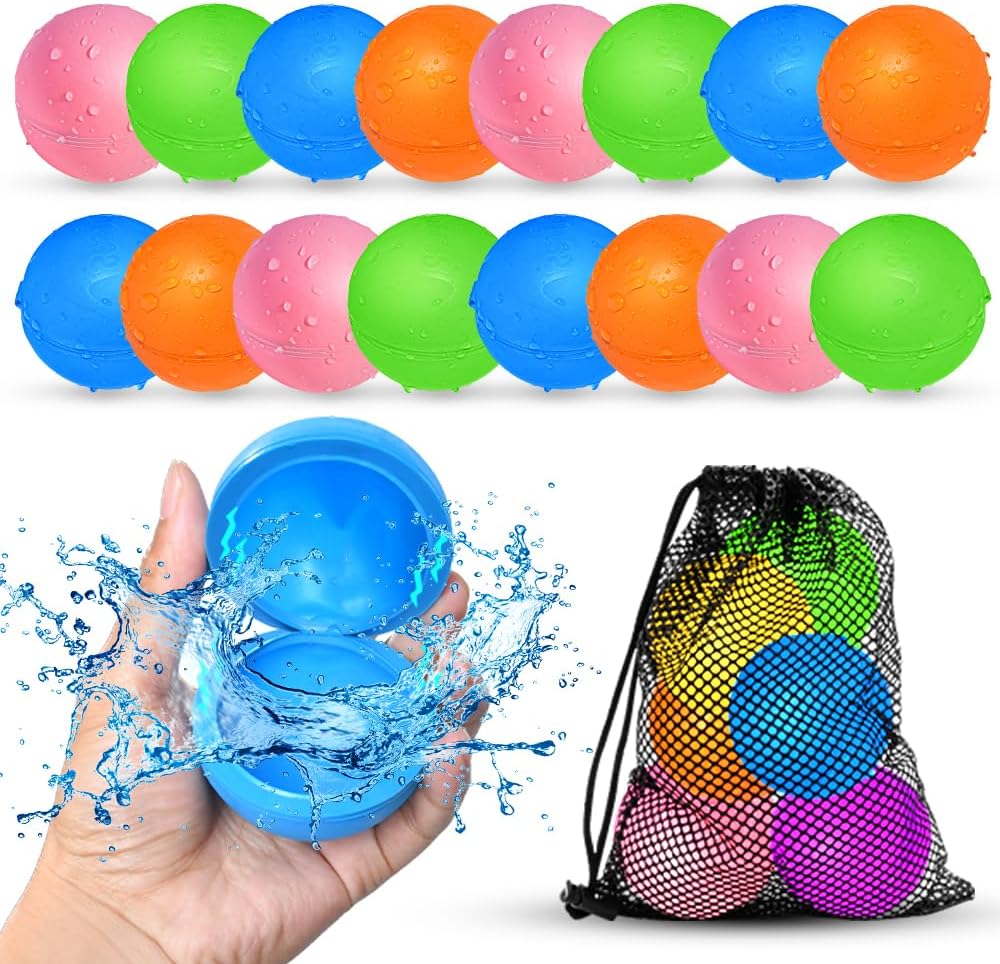 SOPPYCID 16Pcs Reusable Water Balloons for Kids, Pool Beach Water Toys for Boys...
