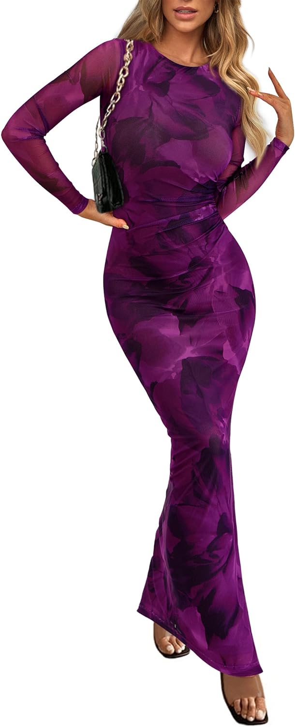 Affordable PRETTYGARDEN Women's Bodycon Maxi Dress, Trendy Fashion Dress with Lo...