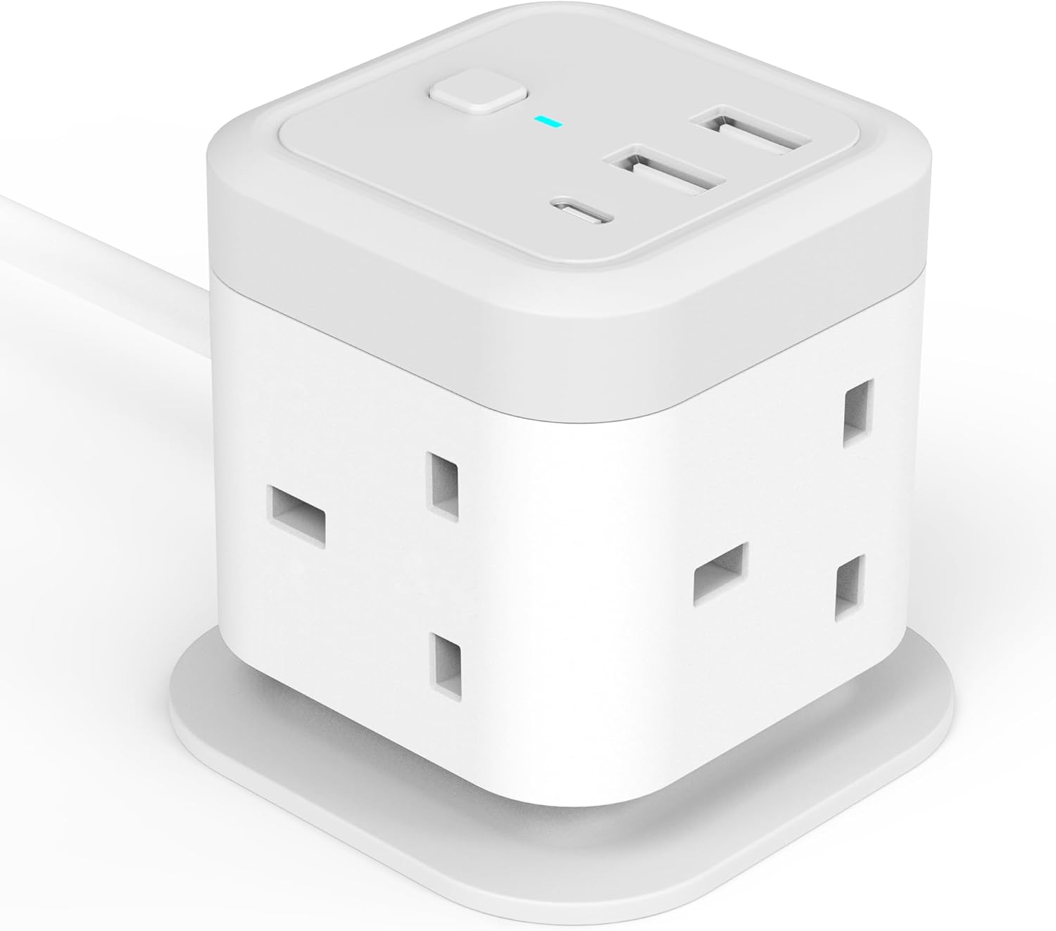 Cube Extension Lead with USB Slots, 4 Way Multi Plug with 2 USB A and 1 USB C Po...