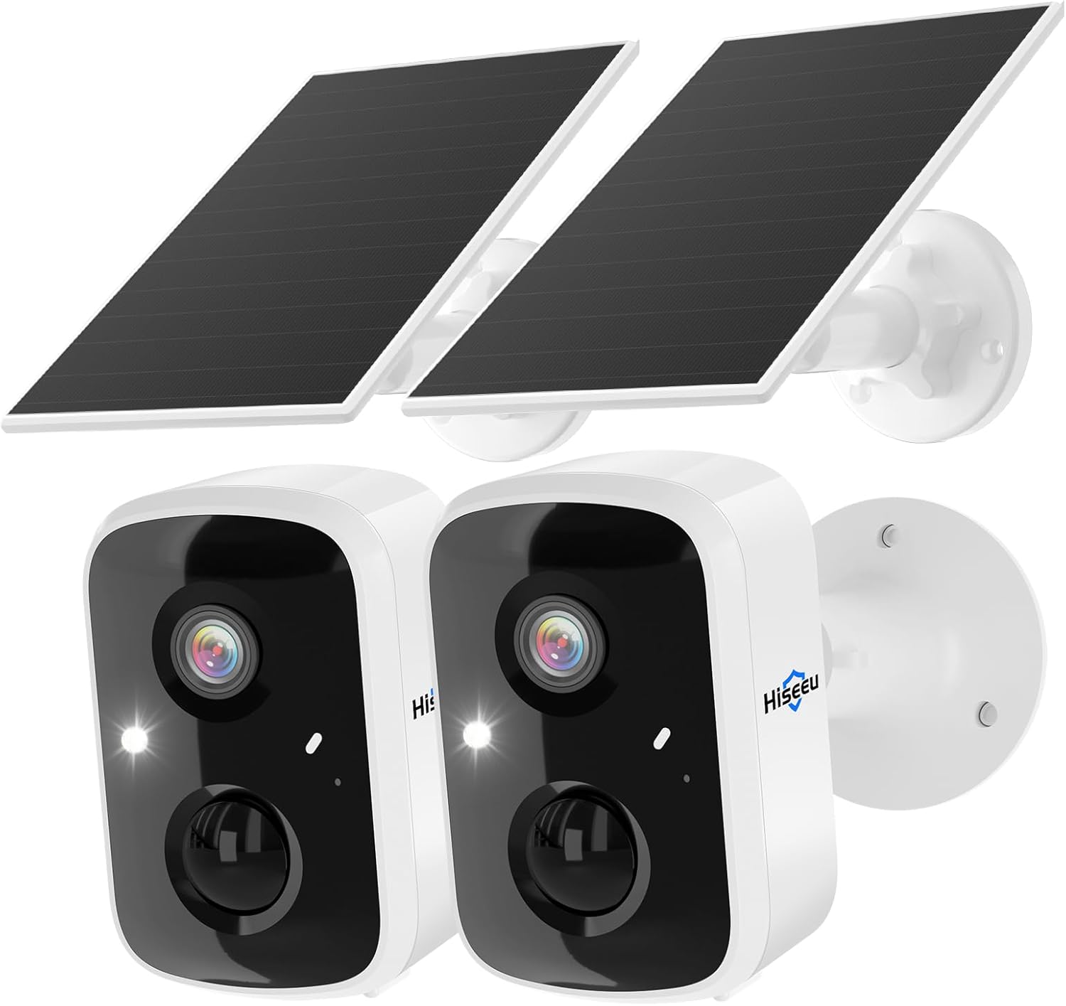 Hiseeu Solar Security Cameras Wireless Outdoor 2 Pack, Battery Powered 3K 4MP wi...
