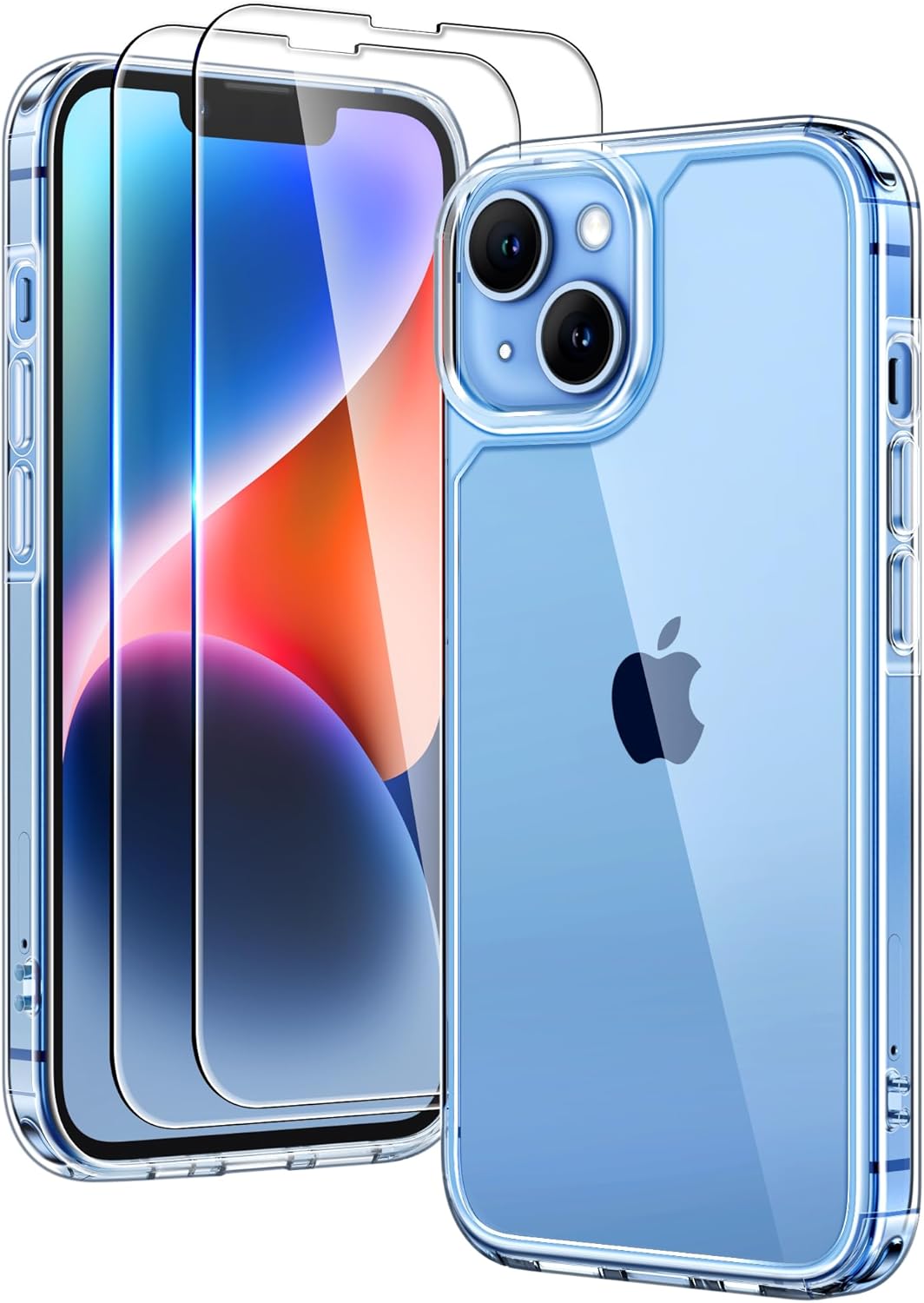 TAURI 3 in 1 Clear for iPhone 14 Case, and 2X HD Screen Protector, [Not Yellowin...