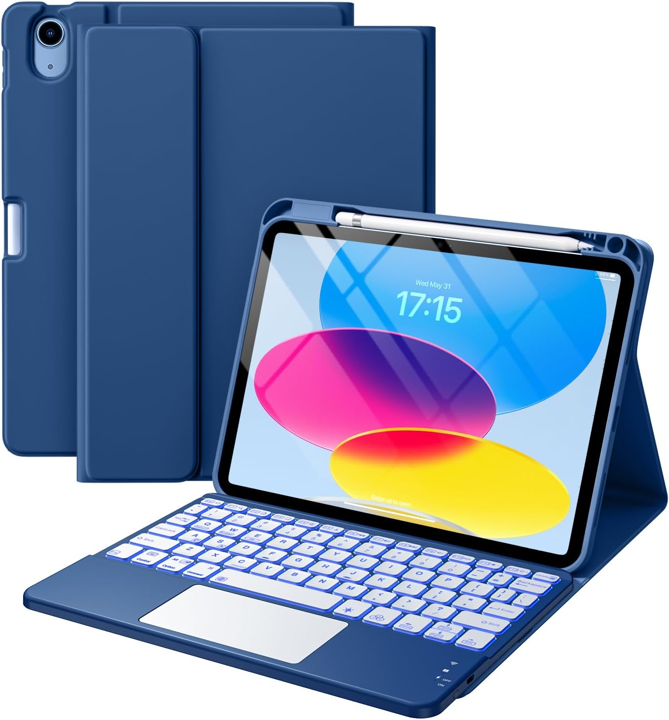 Compatible for iPad 11th 10th Generation Case with Keyboard, Folio Cover with Pe...