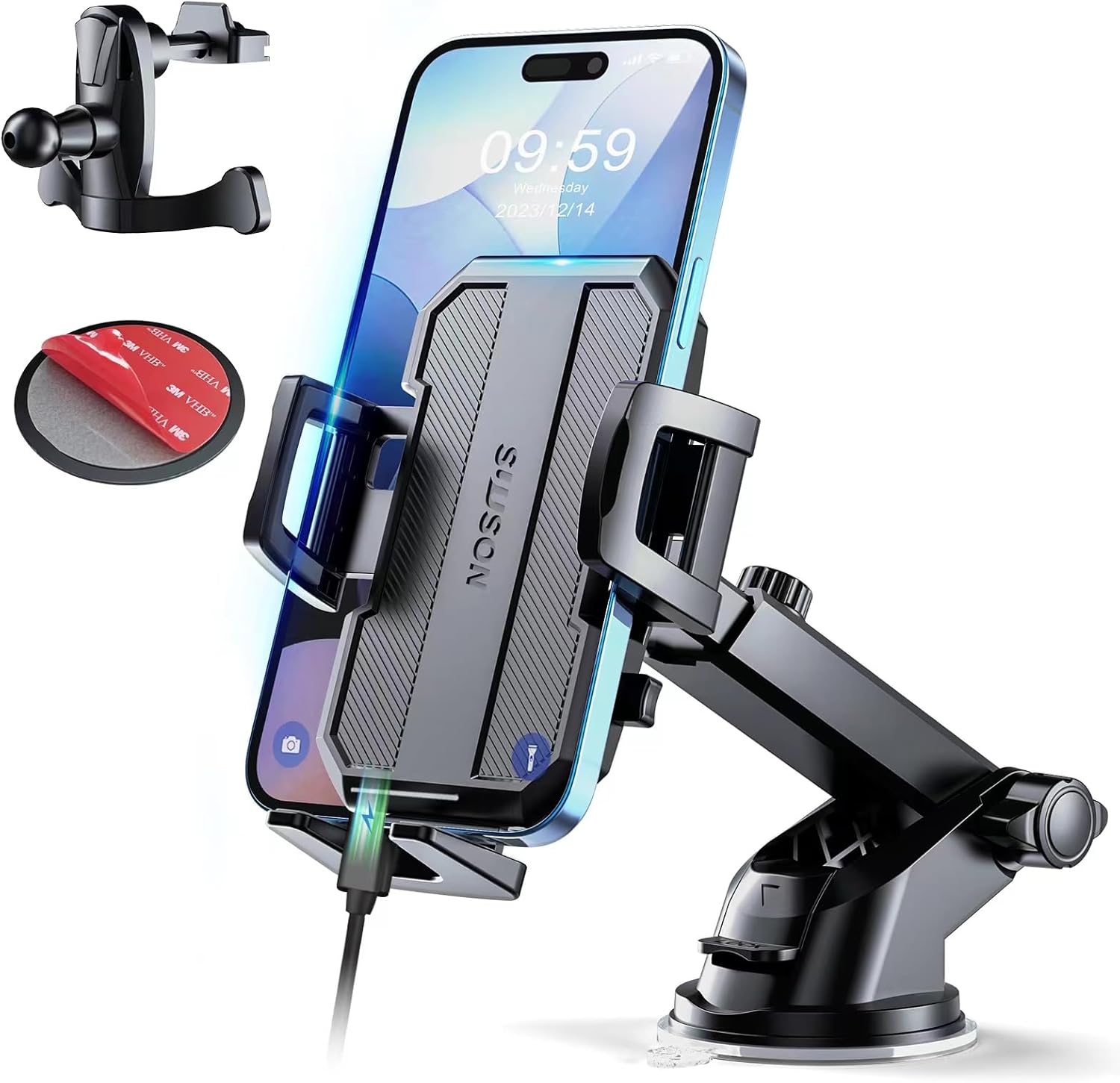 Upgraded 3-in-1 Car Phone Holder Mount [Powerful Suction] Phone Mount for Car Da...