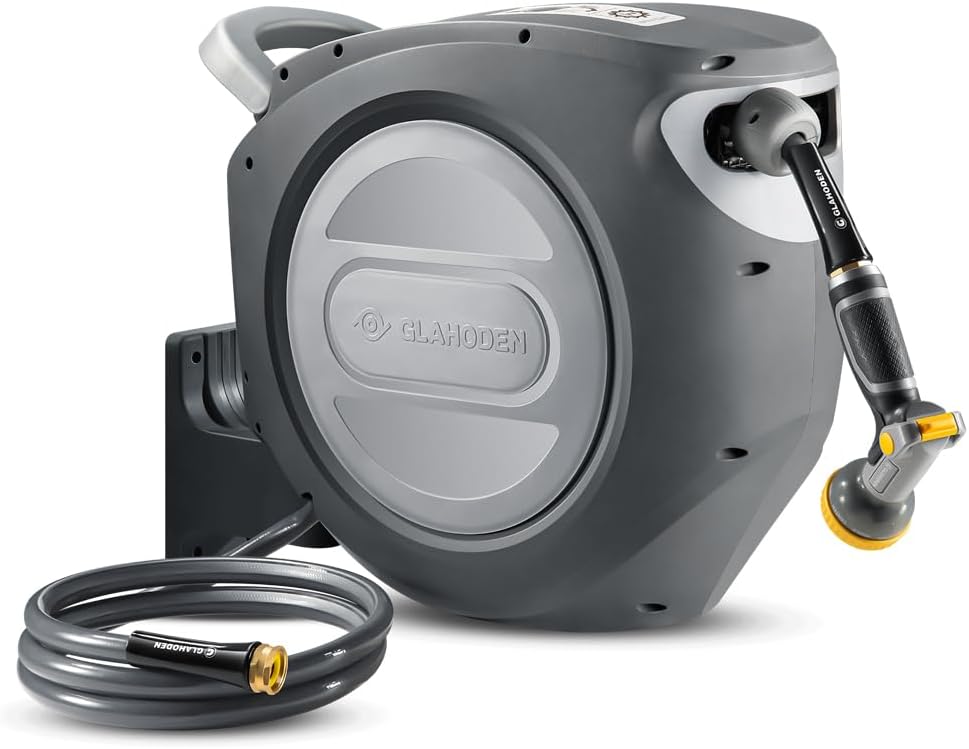 Retractable Garden Hose Reel 5/8 in x 100 ft Upgraded UV Resistant Heavy Duty Au...