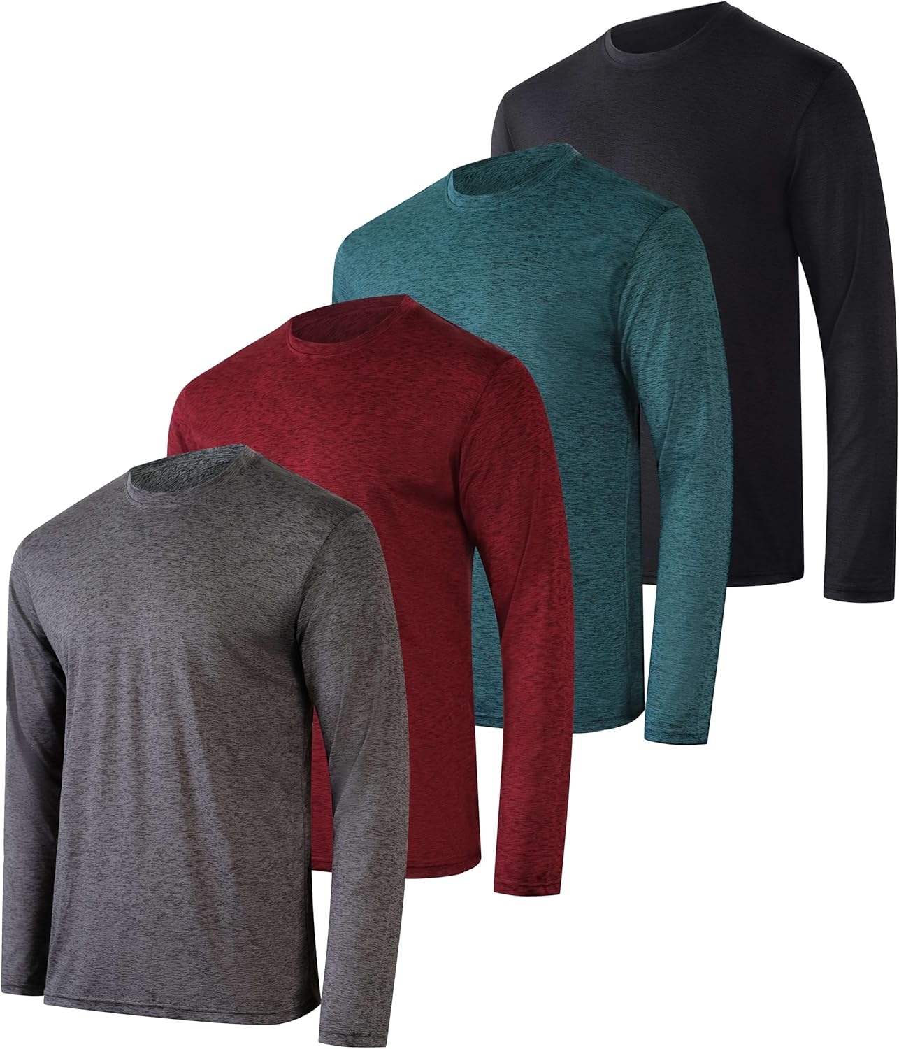 Real Essentials 4 Pack, Special Men's Dry-Fit UV Moisture Wicking Long Sleeve Sh...