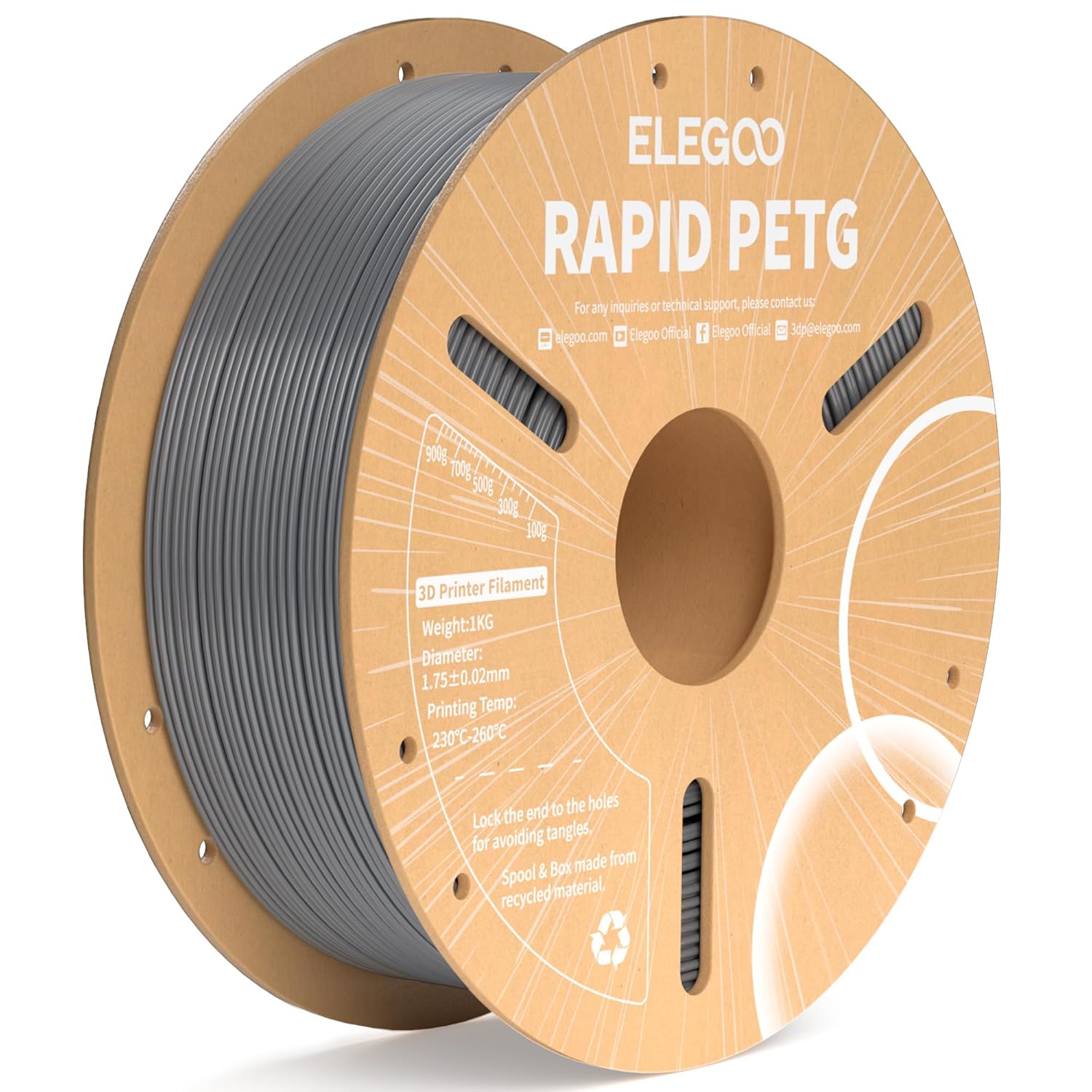 ELEGOO Rapid PETG Filament 1.75mm Space Grey 1KG, High Speed 30-600mm/s 3D Print...