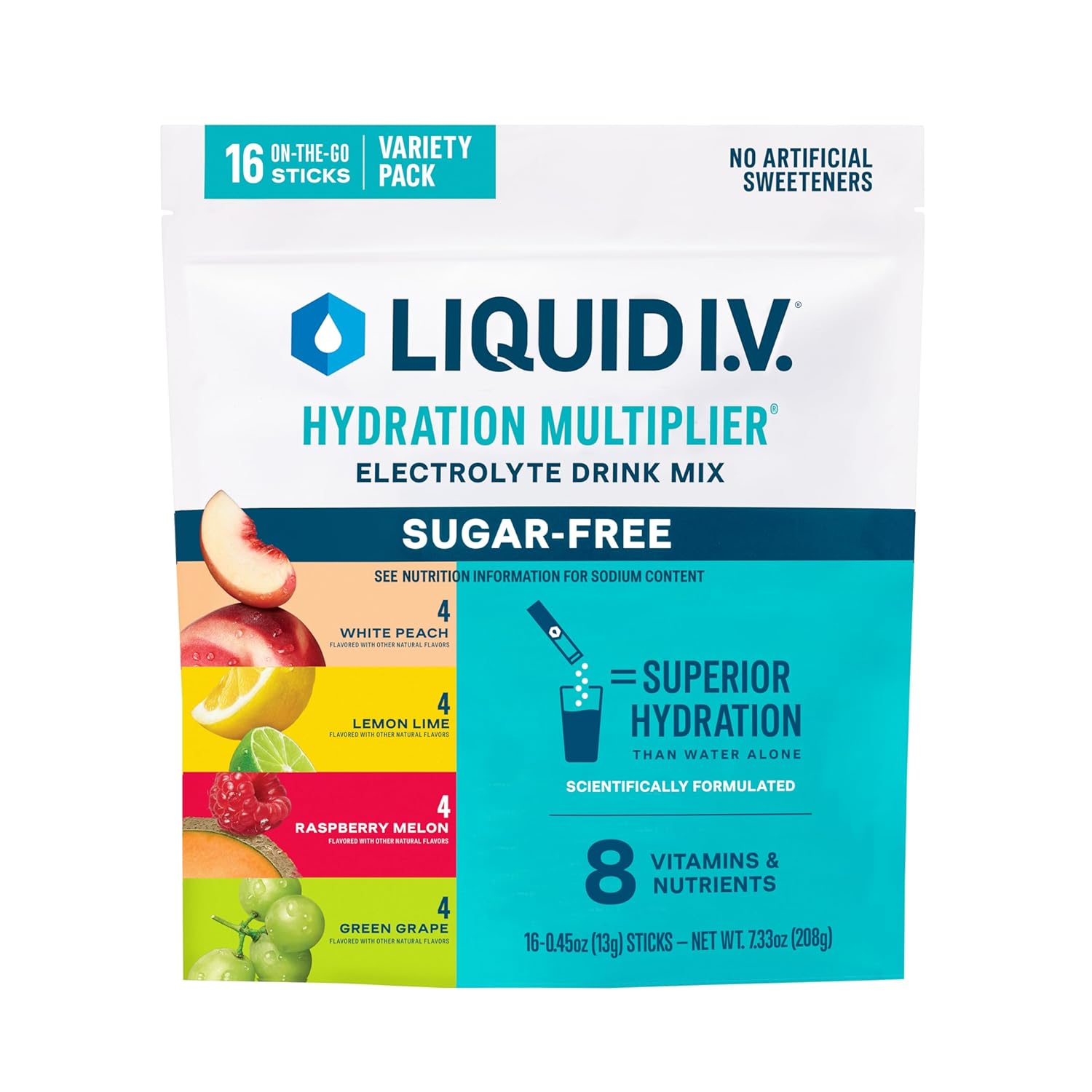 Liquid I.V.® Hydration Multiplier Sugar-Free - Raspberry Melon, Lemon Lime, Whit...