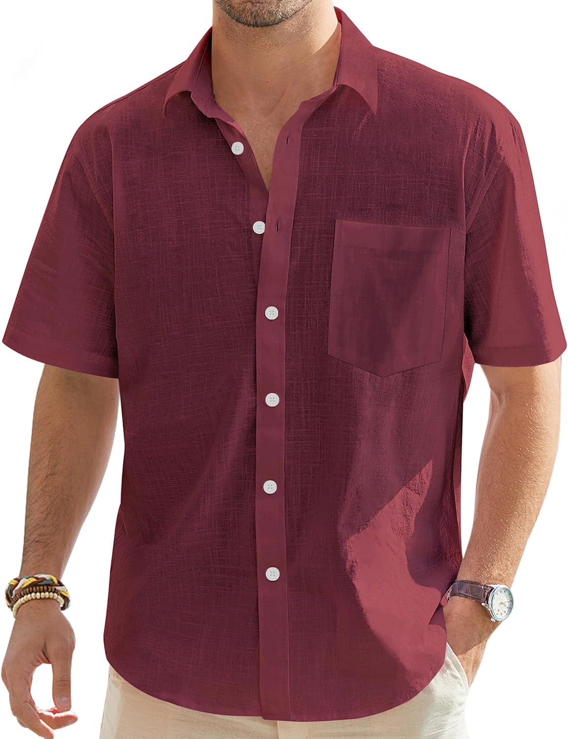 J.VER Men's Summer Shirt, Unique Short Sleeve Linen Shirt for Regular Fit, Speci...