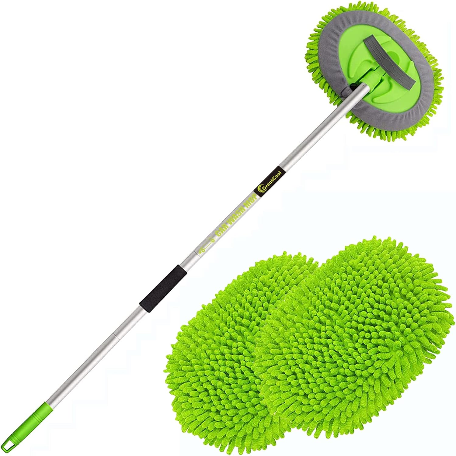 GreatCool 62" Car Wash Brush Kit With Super Long Handle, 2 in 1 Chenille Microfi...