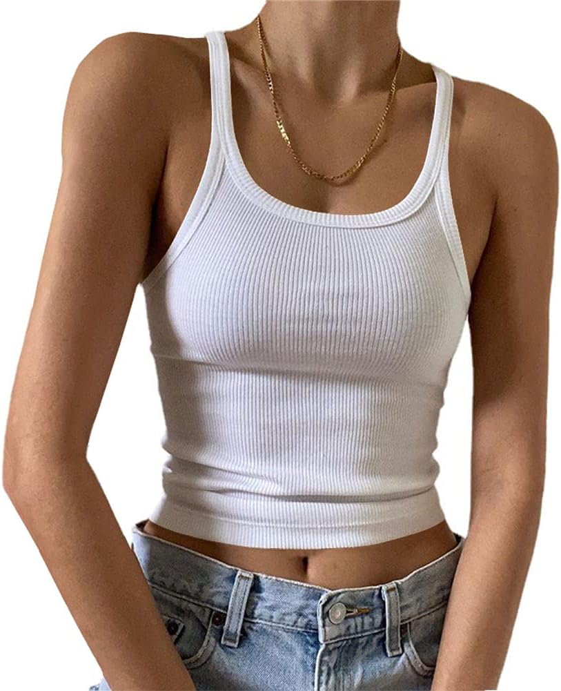 Artfish Women's Sleeveless Tank Top Form Fitting Scoop Neck Ribbed Knit Basic Ca...