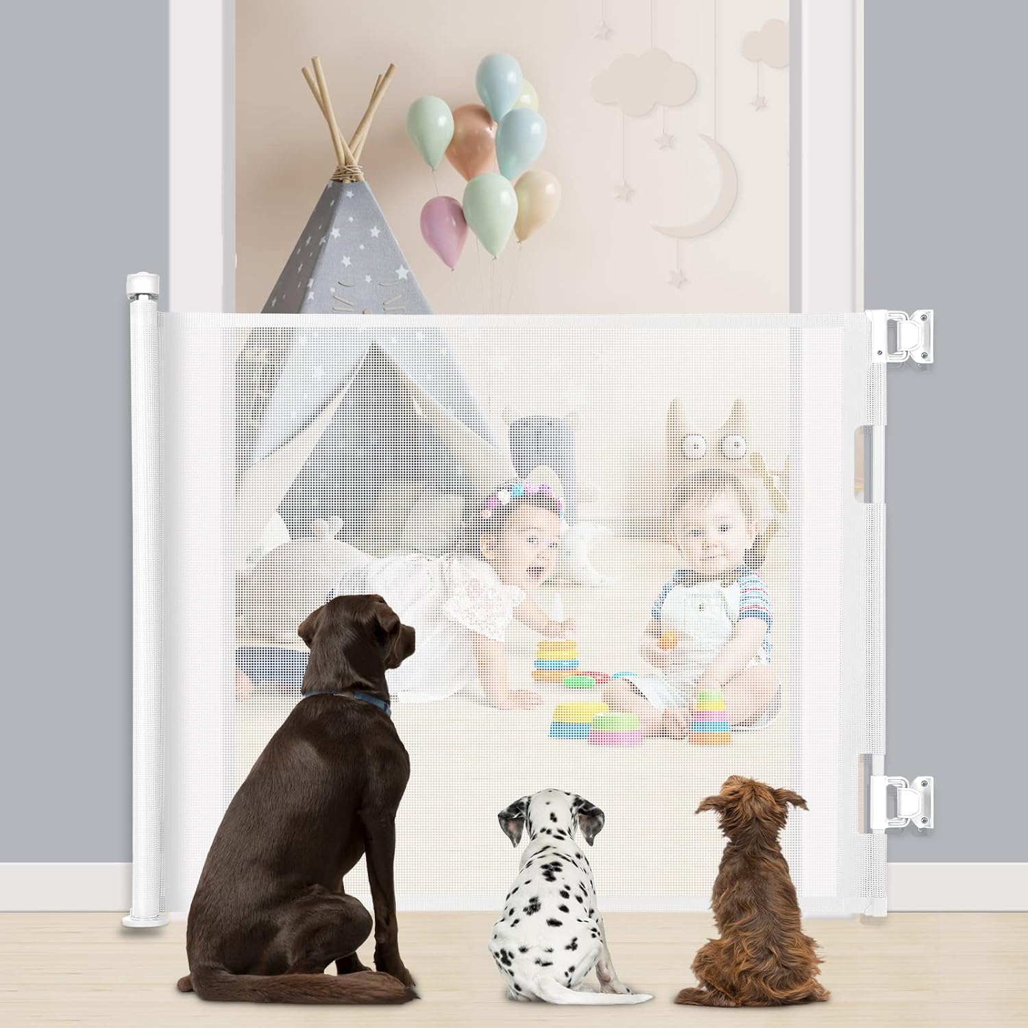 Baby Gate, MYPIN Extra Wide Retractable Dog Gates Indoor Stair Gates for Baby Pe...