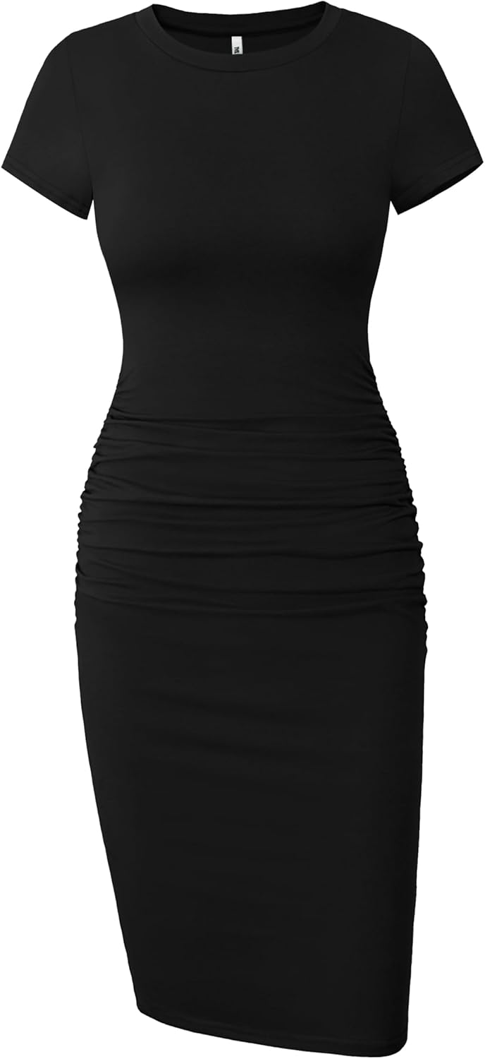 Missufe Women's Dress, Special Short Sleeve Ruched Casual Sundress, Unique Midi...