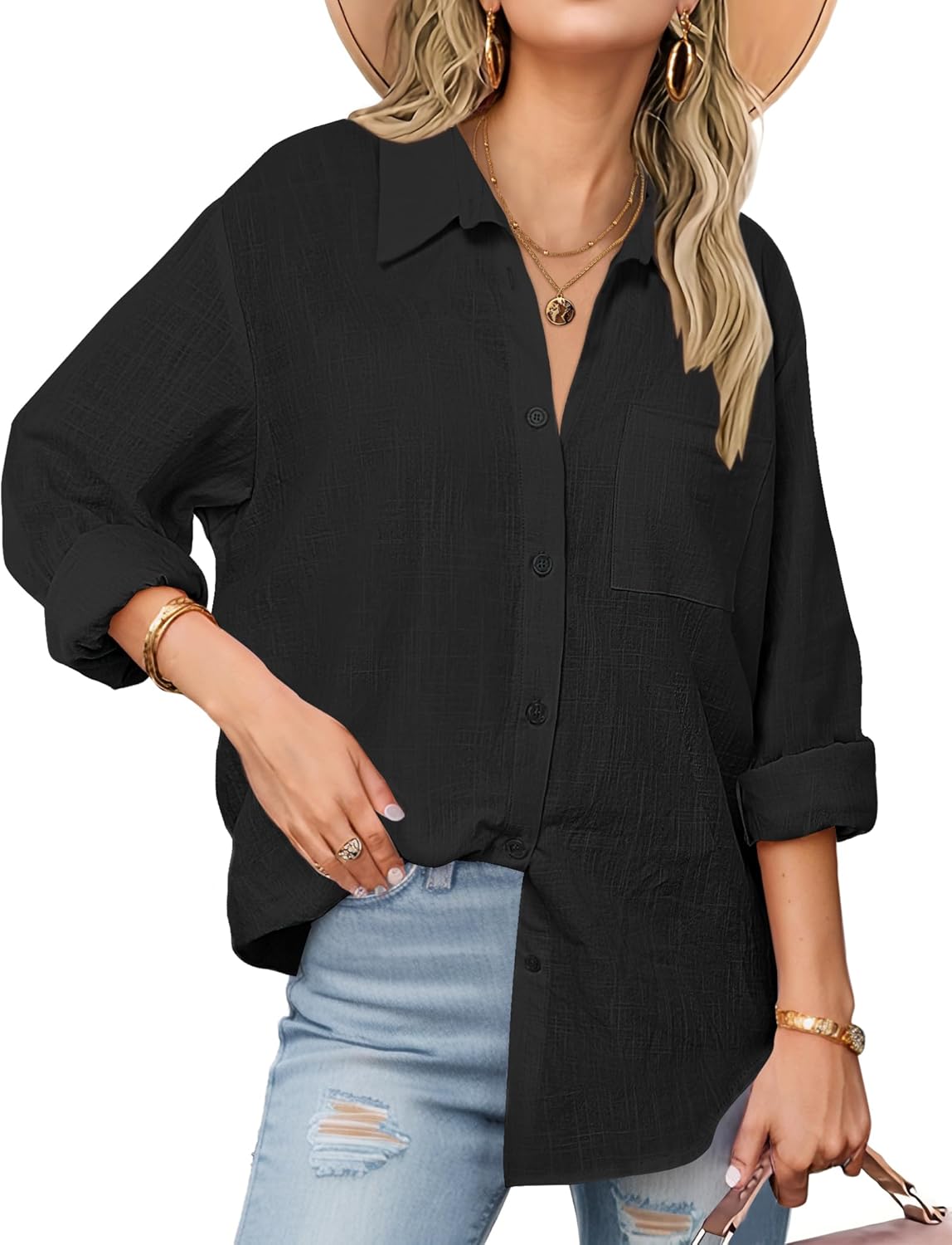 Zeagoo Womens Button Down Shirts, Special Long Sleeve Cotton Gauze Tops, Innovat...