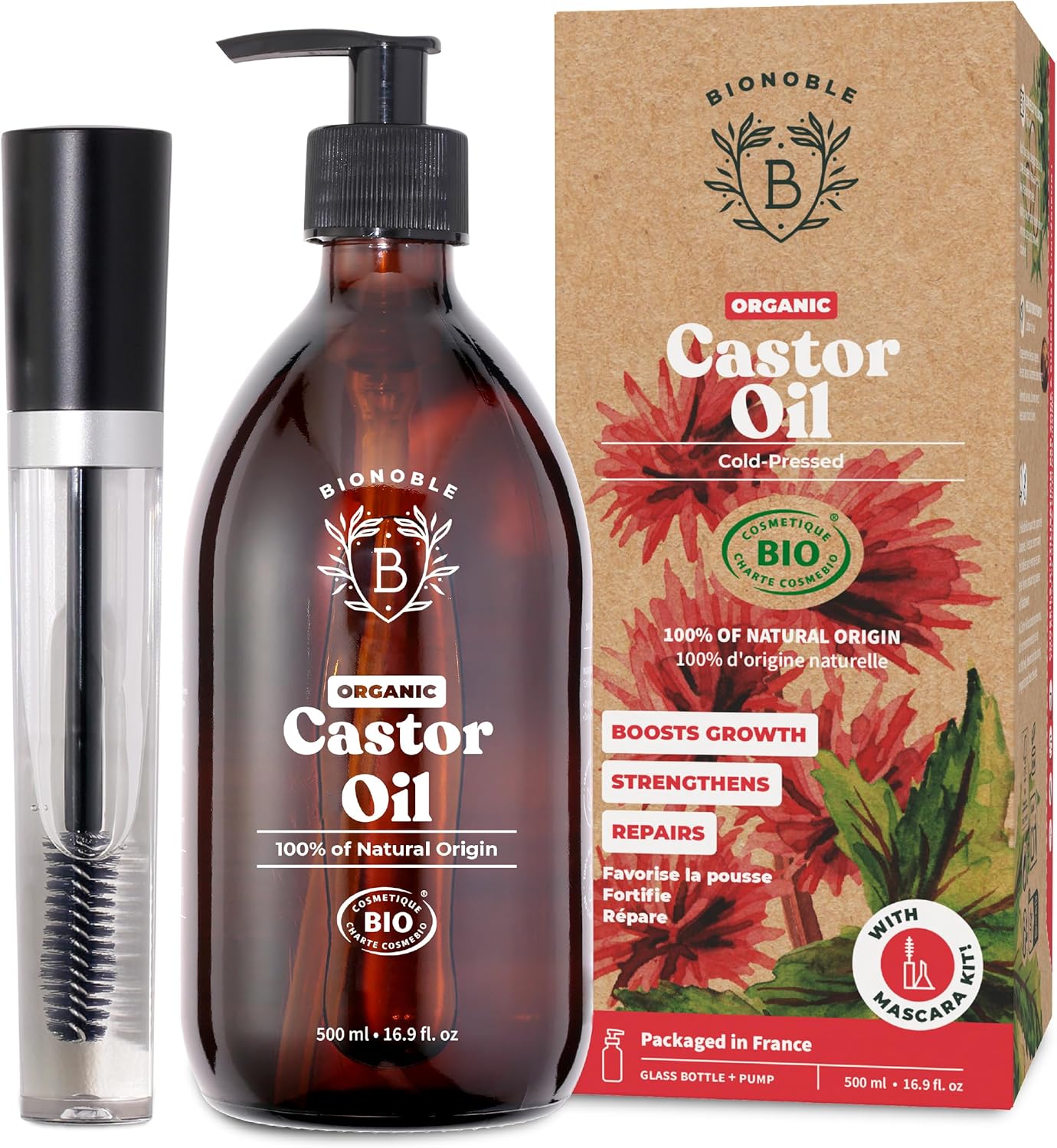 Bionoble Organic Castor Oil, Premium Castor Oil 500ml for Lashes & Eyebrows, Pur...
