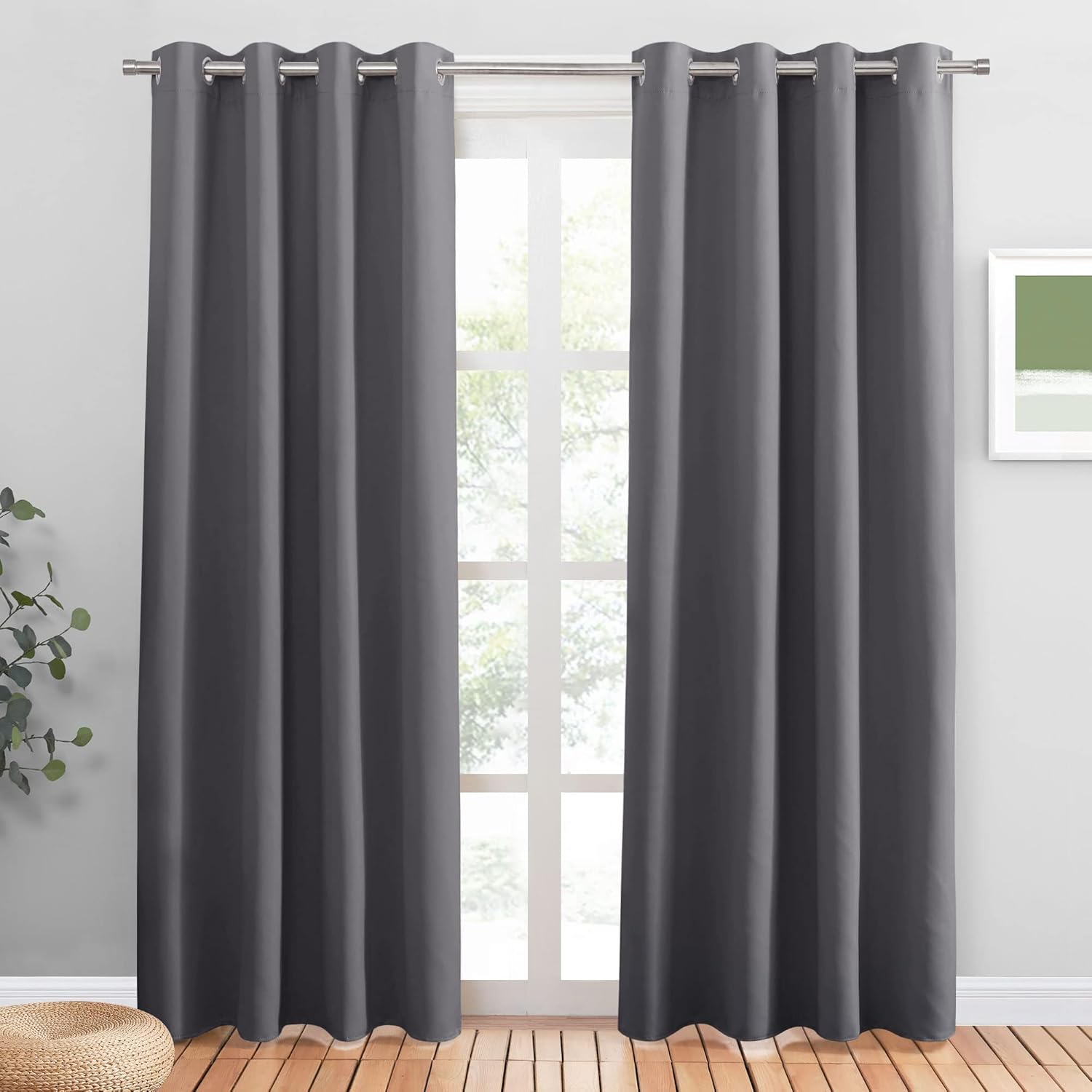 Premium PONY DANCE Grey Blackout Curtains, Special Energy Saving Curtains, Styli...