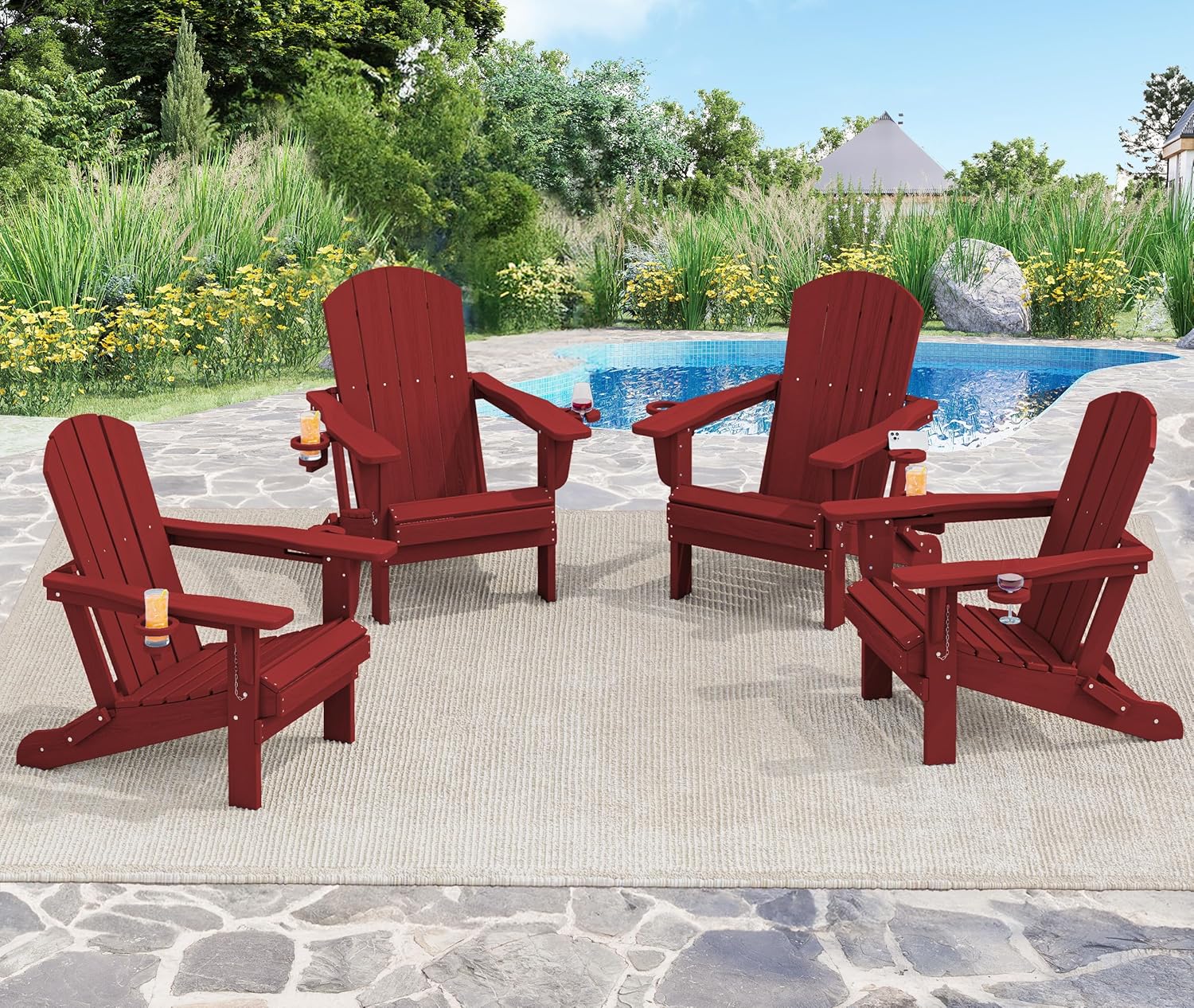 Ideal SERWALL Adirondack Chair Ensemble, Unique Outdoor Furniture Set With Cup H...