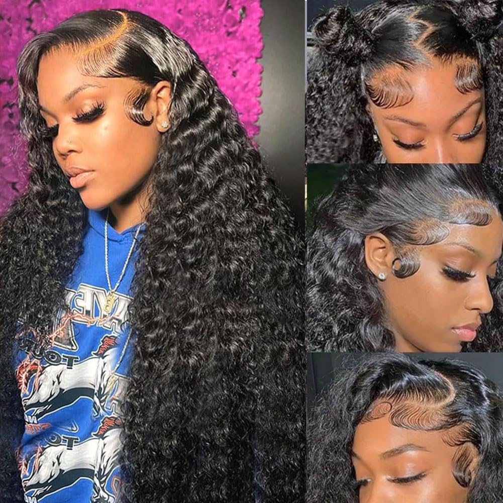 Aomllute 30 Inch Deep Wave Lace Front Wigs Human Hair 200 Density 13x4 HD Lace F...