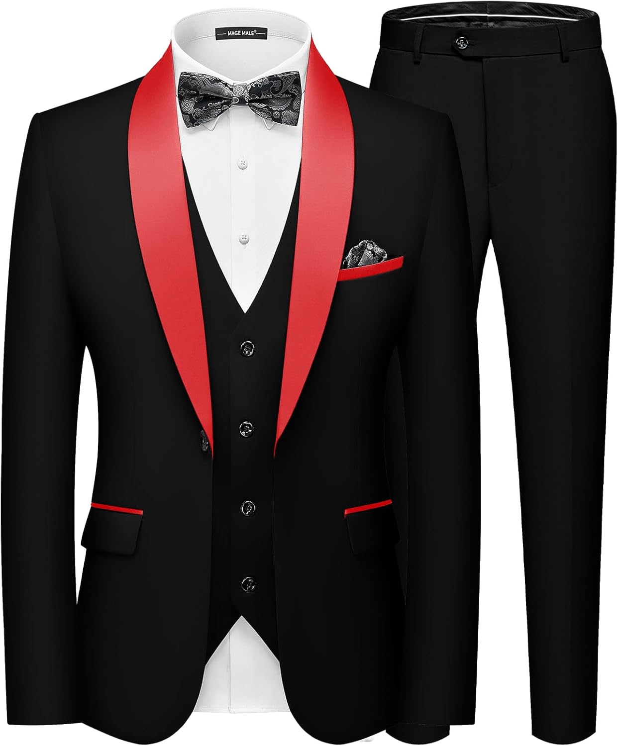 MAGE MALE Men's Suit, Special Men's Slim Fit 3 Piece Suit Set with One Button So...