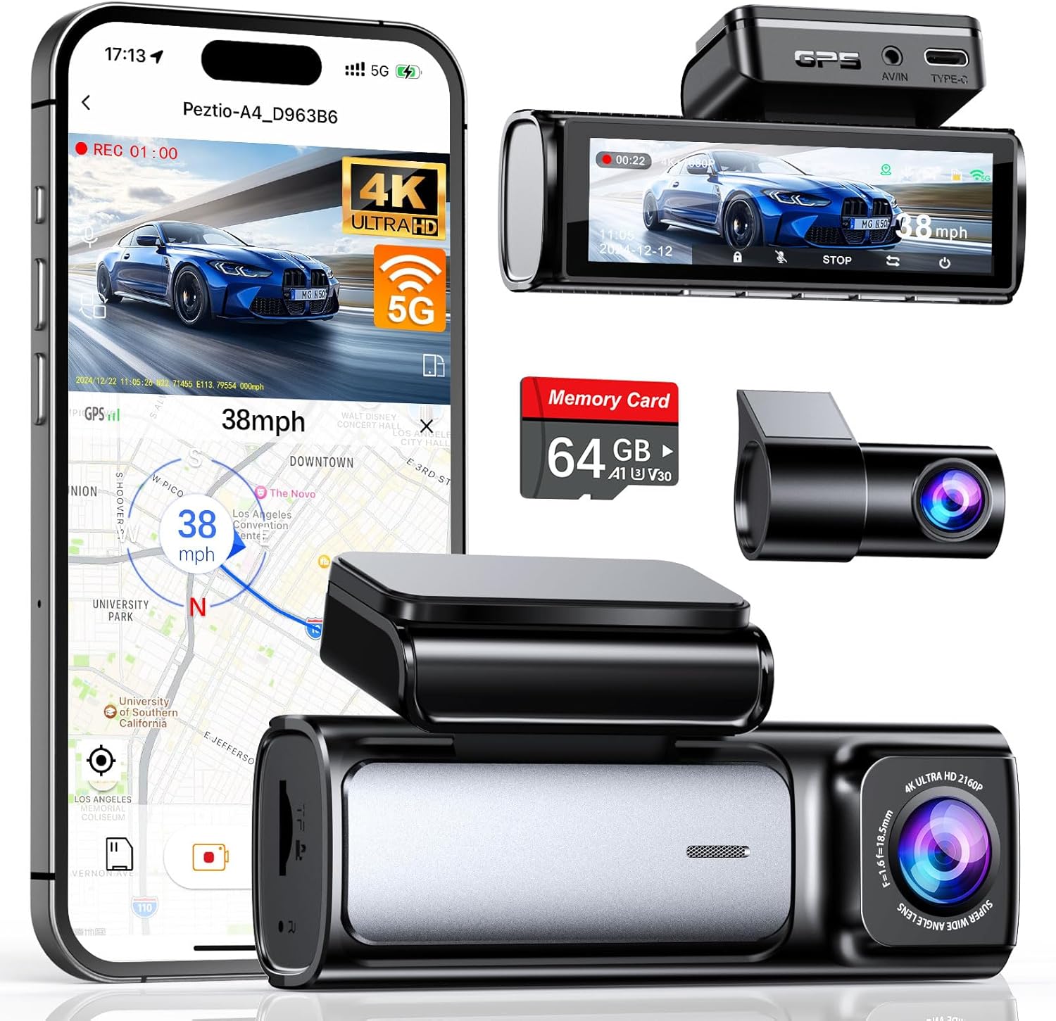High-Quality 4K Dash Cam, Special Dash Camera Front and Rear with Built-in 5G Wi...
