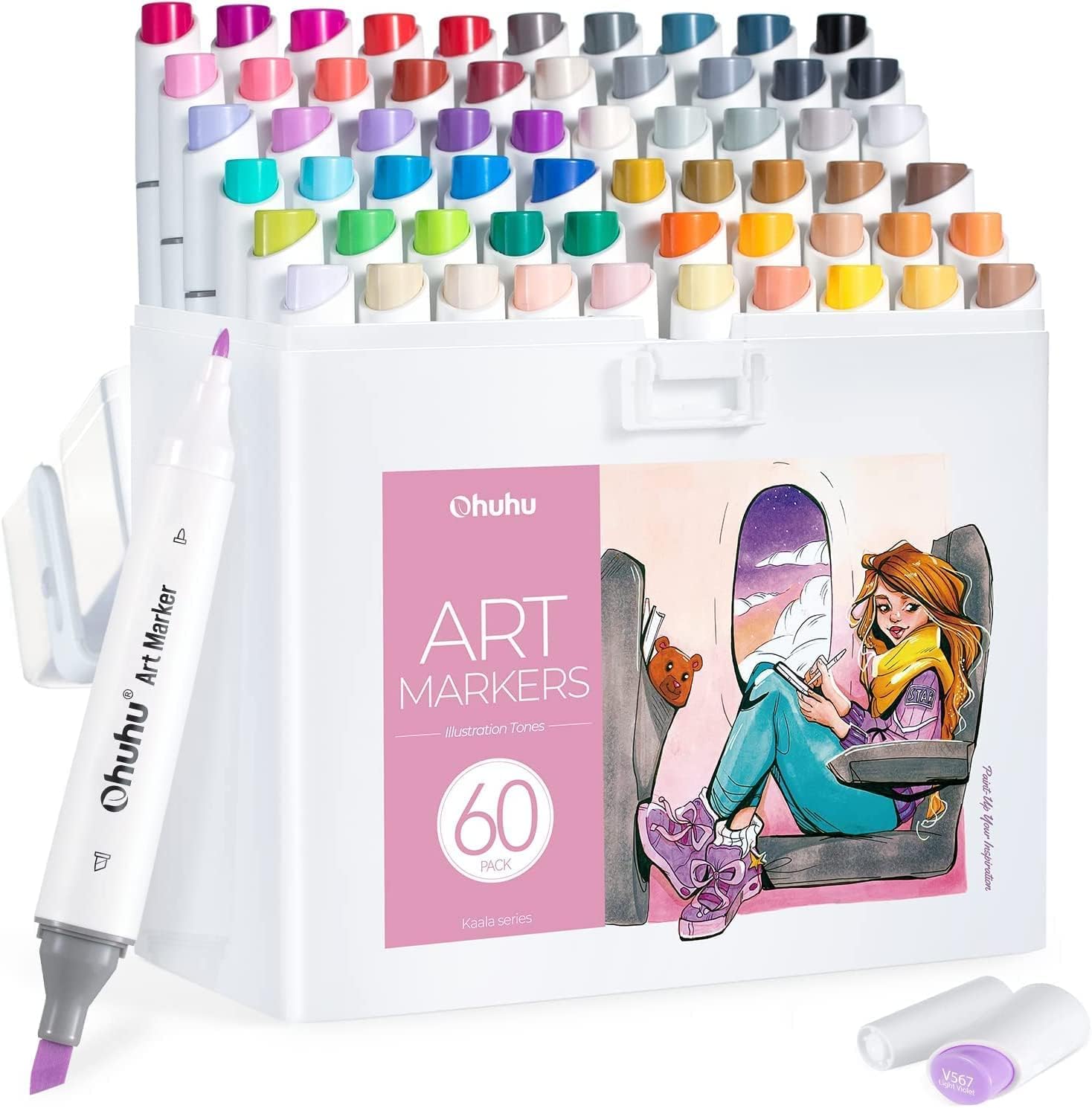 Ohuhu Markers, Unique Art Alcohol Marker Set for Artists with 60 Colours, Specia...