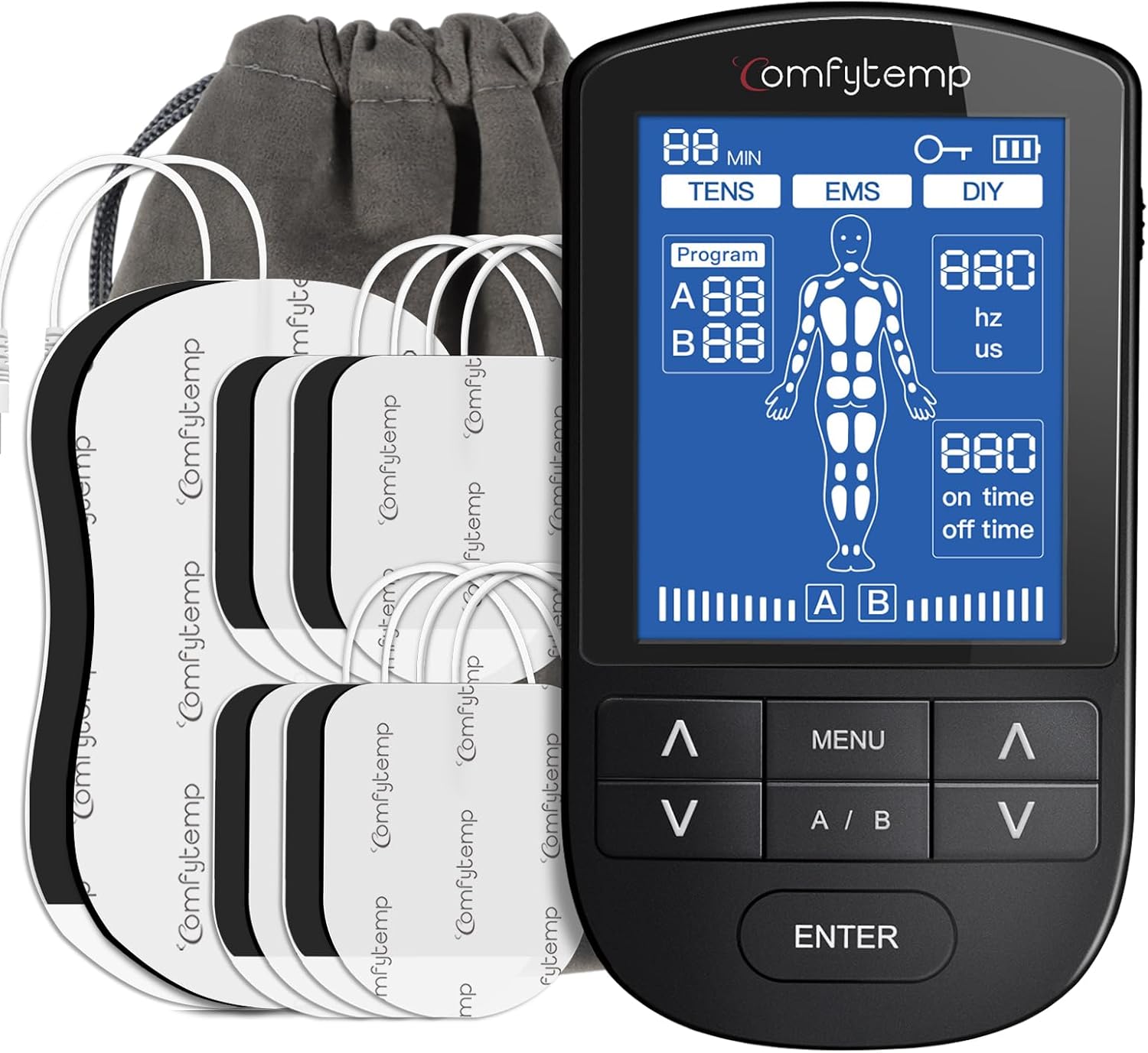 3-IN-1 TENS Machine for Pain Relief, Dual Channel EMS Muscle Stimulator with 24...