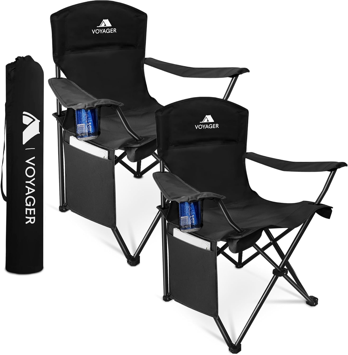 Folding Camping Chair 2-Pack, Lightweight with Pocket and Drinks Holder, Holds u...