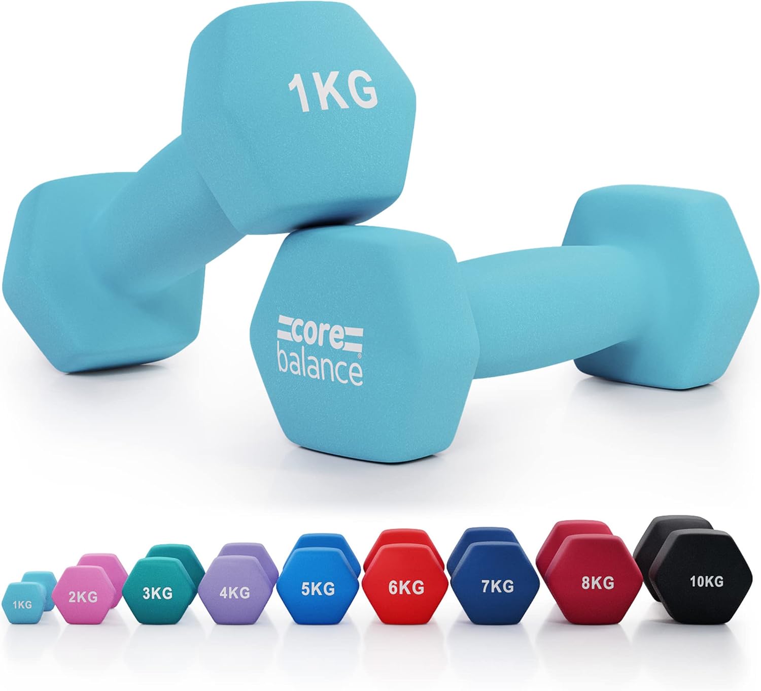 Core Balance Dumbbell Pair Hex Weight Neoprene Coated Cast Iron Strength Trainin...